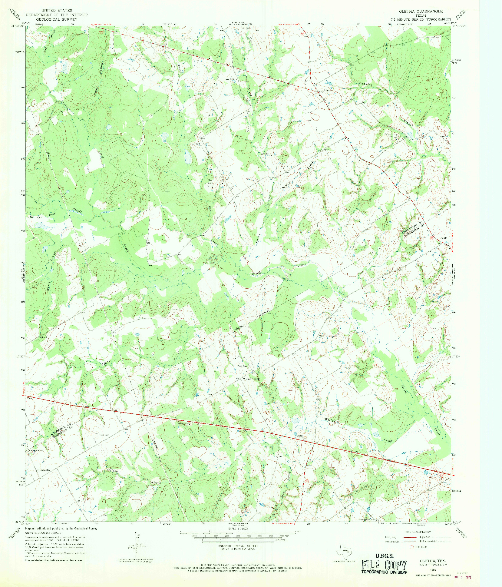 USGS 1:24000-SCALE QUADRANGLE FOR OLETHA, TX 1966
