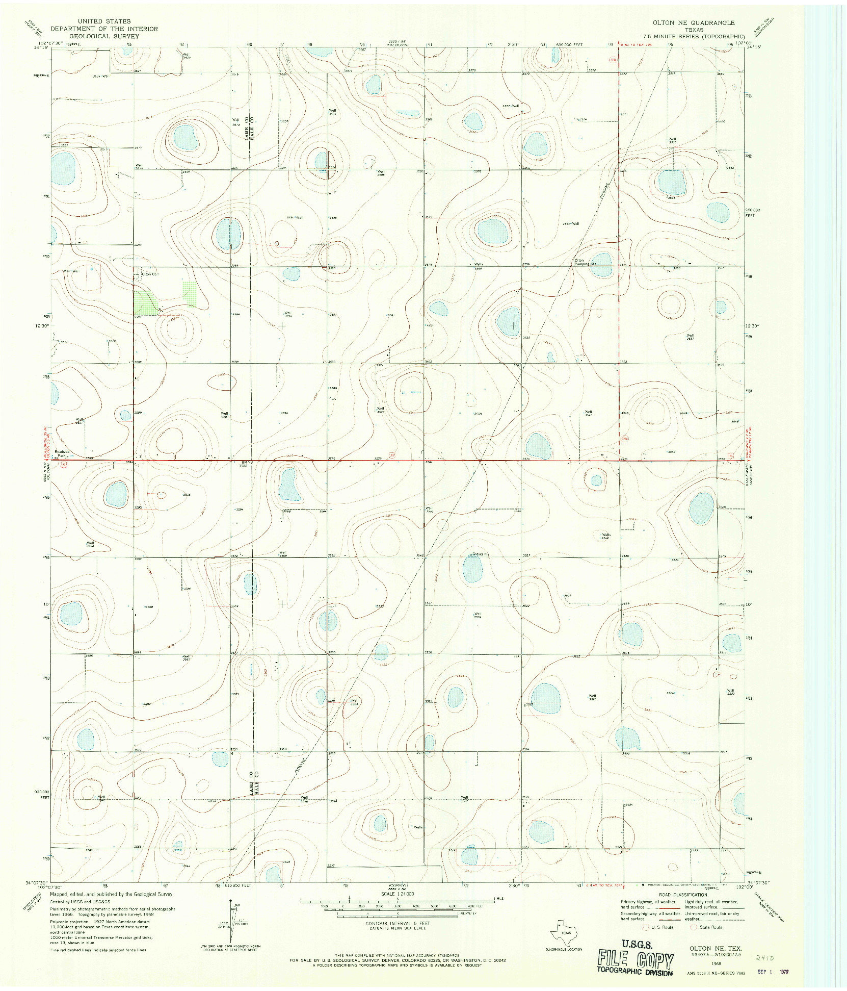 USGS 1:24000-SCALE QUADRANGLE FOR OLTON NE, TX 1968