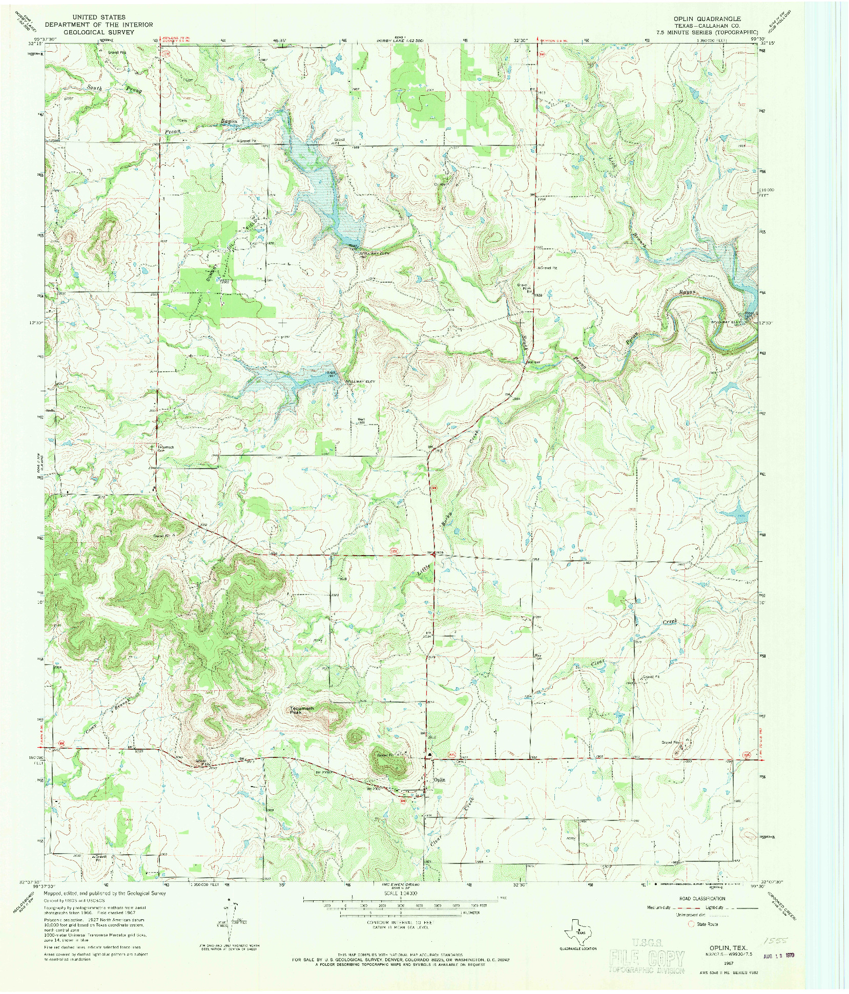 USGS 1:24000-SCALE QUADRANGLE FOR OPLIN, TX 1967