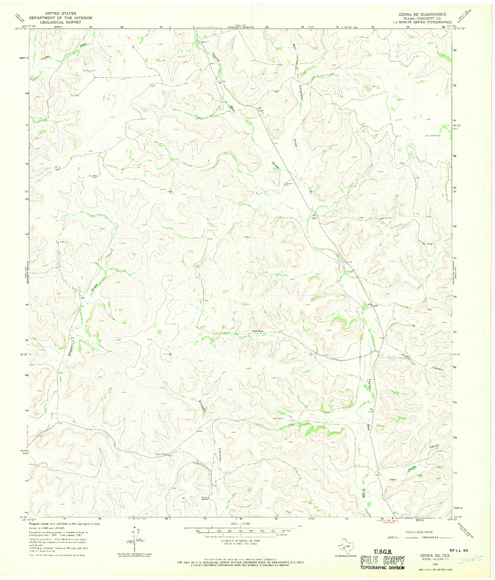 USGS 1:24000-SCALE QUADRANGLE FOR OZONA SE, TX 1967