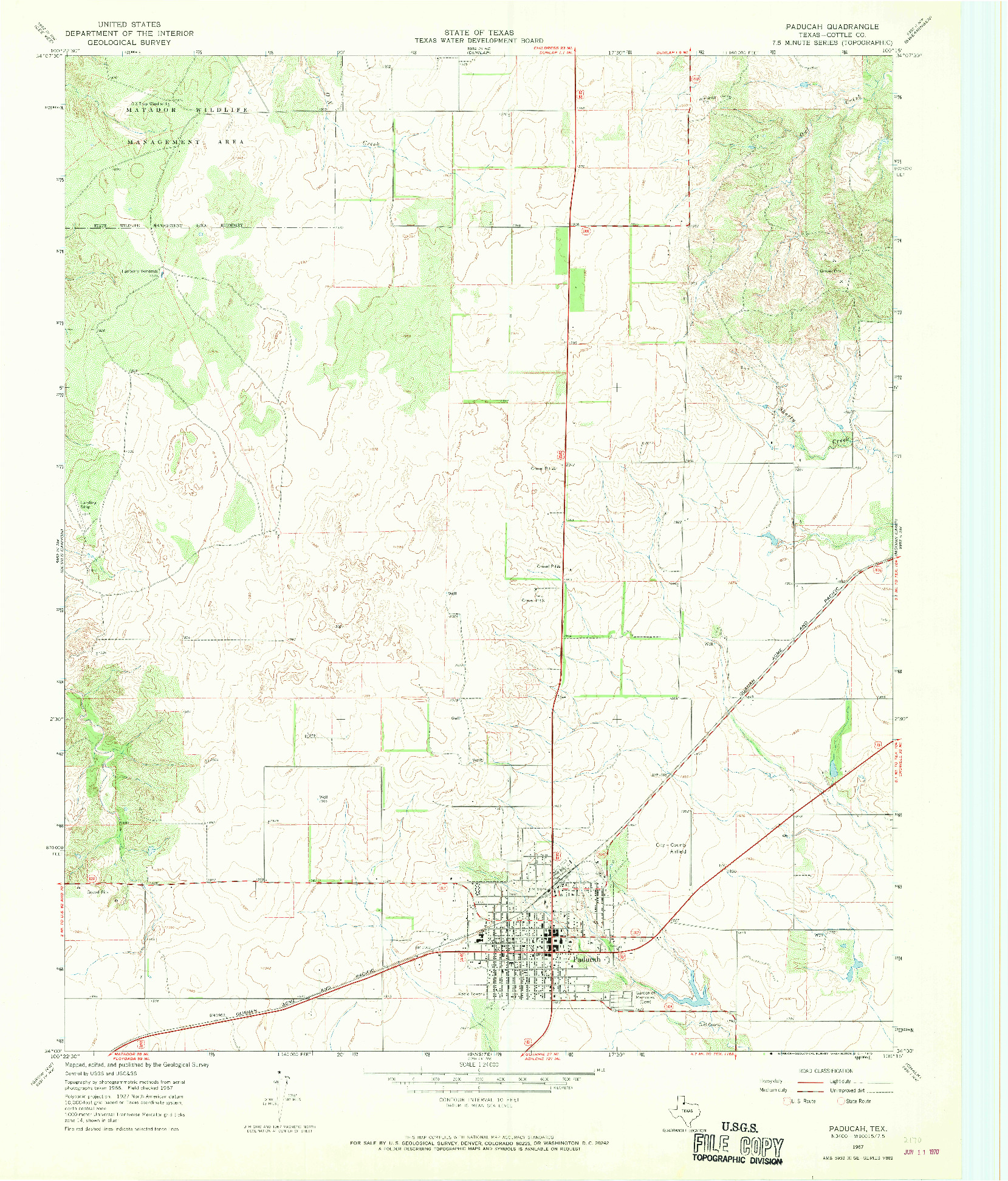 USGS 1:24000-SCALE QUADRANGLE FOR PADUCAH, TX 1967