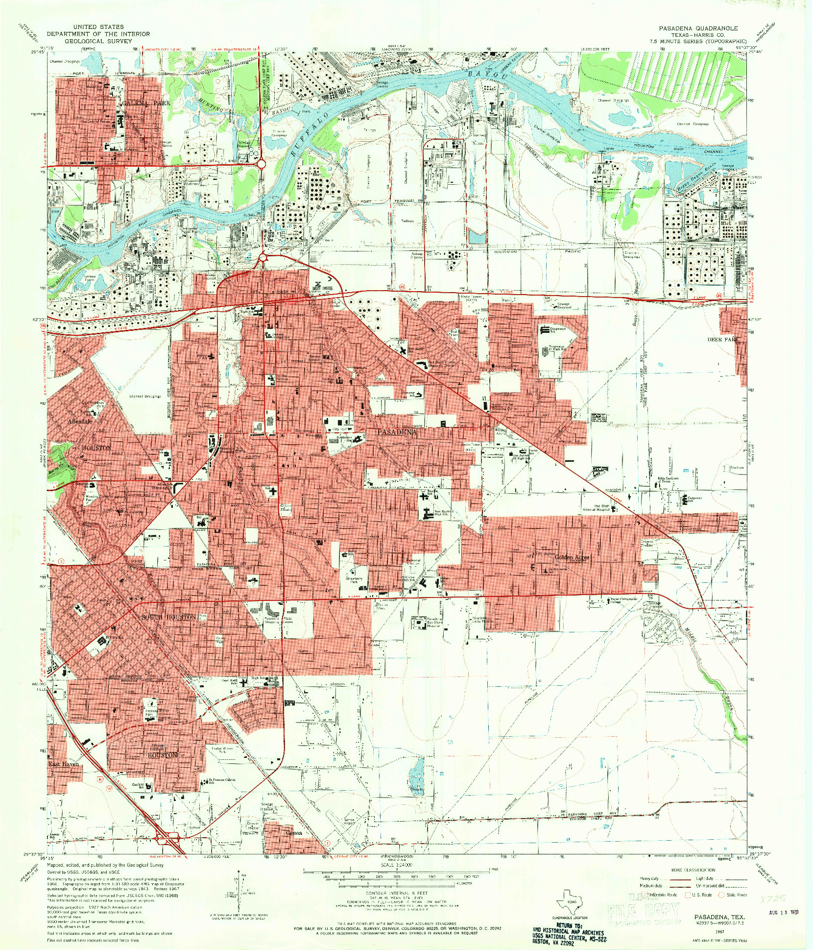 USGS 1:24000-SCALE QUADRANGLE FOR PASADENA, TX 1967