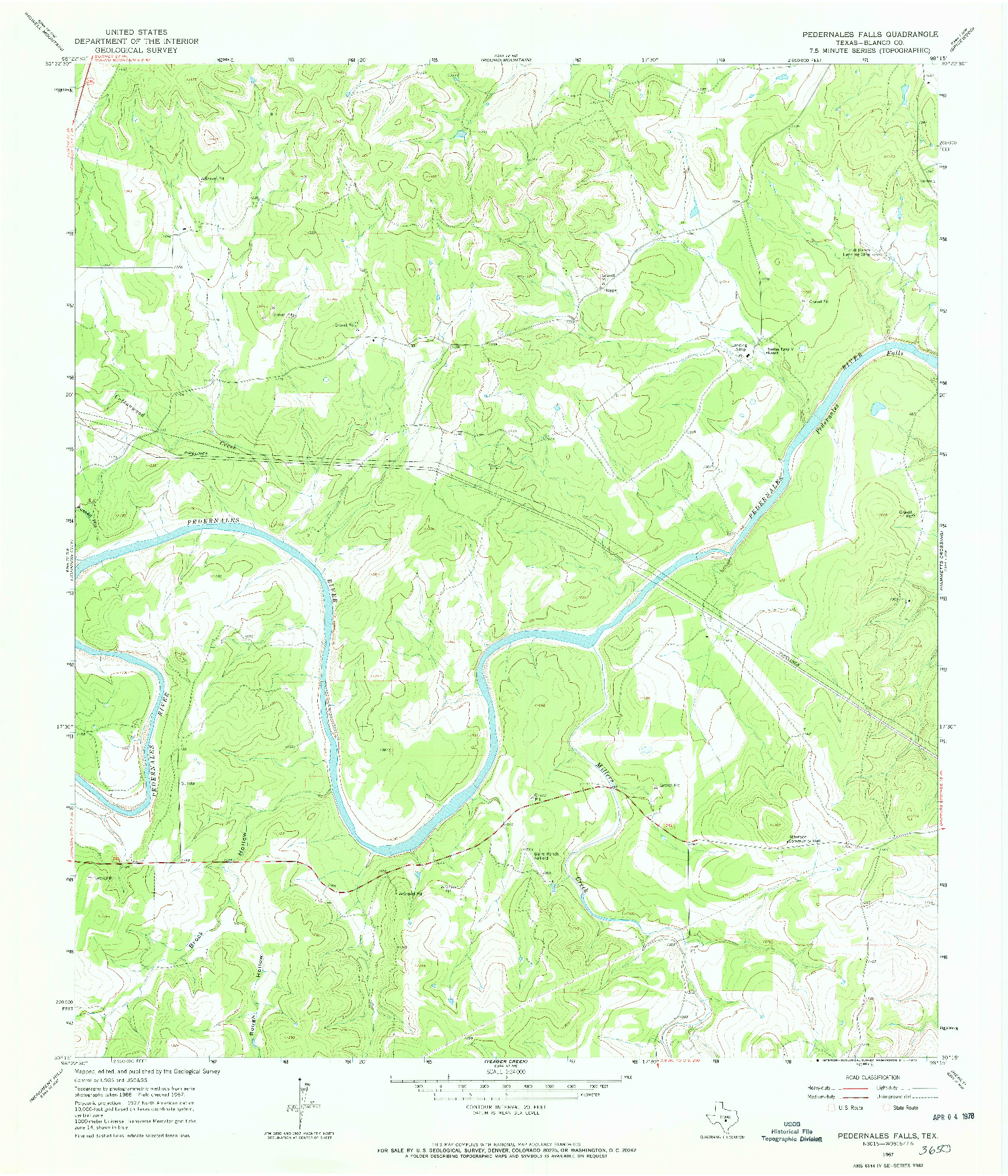 USGS 1:24000-SCALE QUADRANGLE FOR PEDERNALES FALLS, TX 1967