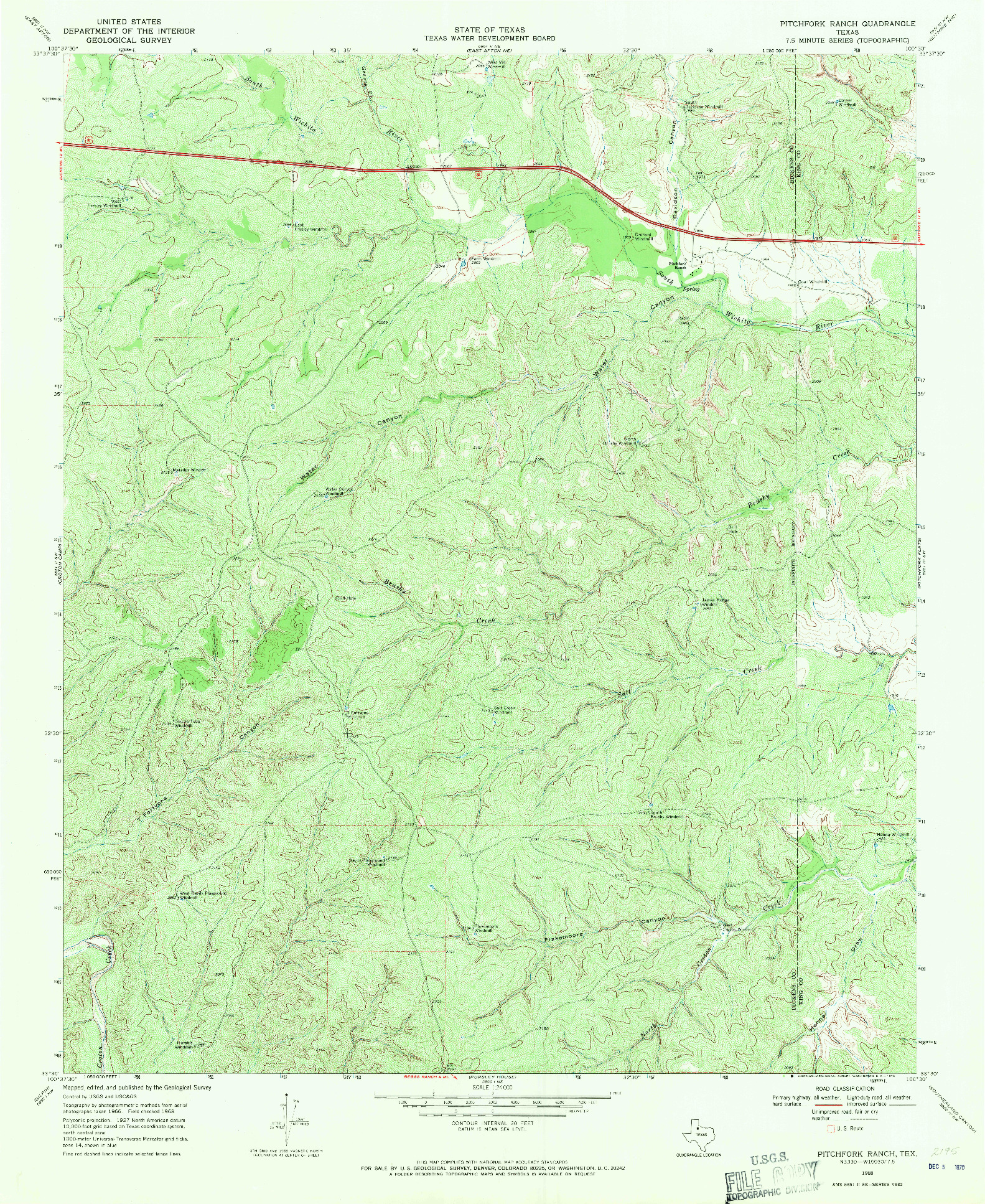 USGS 1:24000-SCALE QUADRANGLE FOR PITCHFORK RANCH, TX 1968