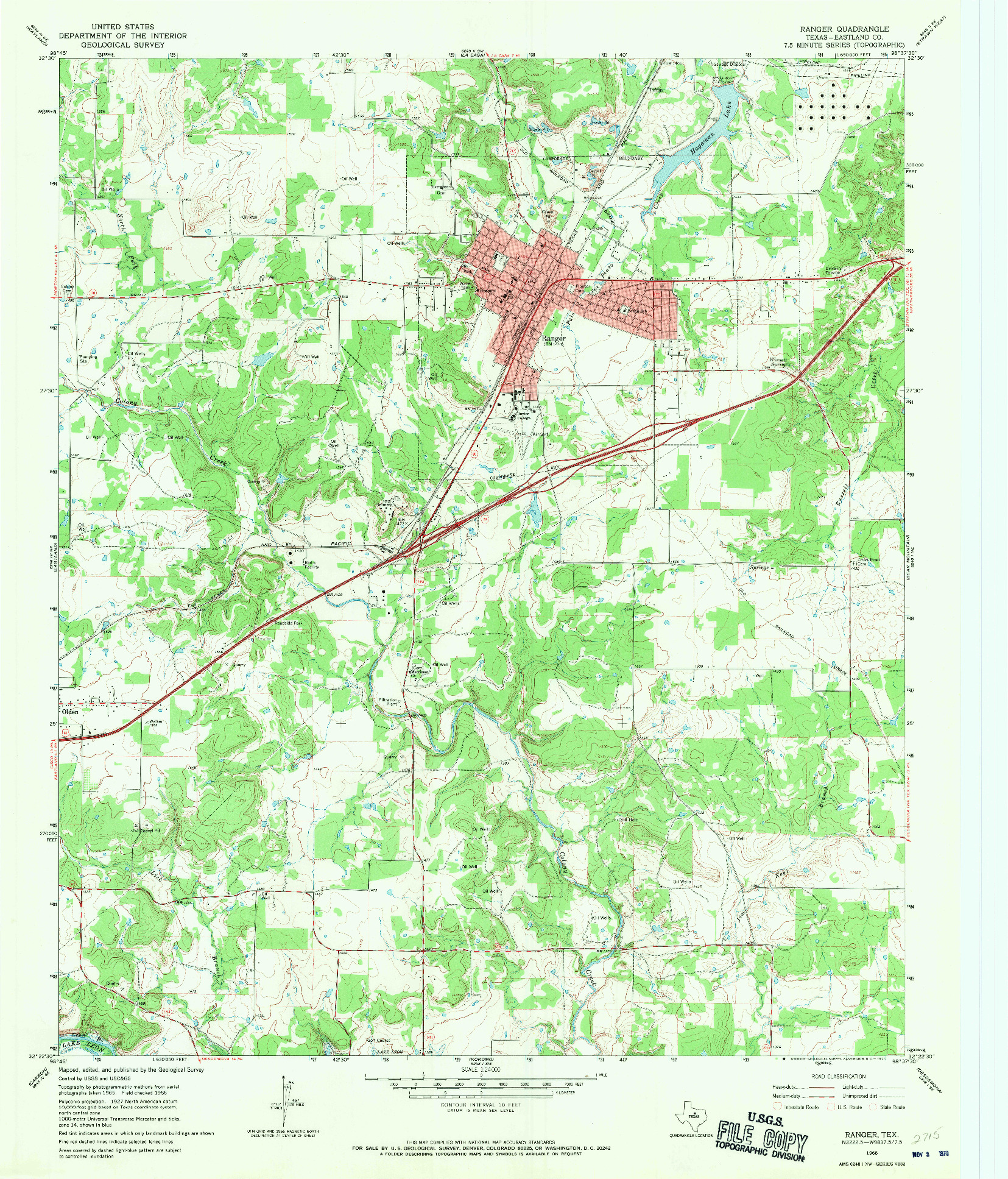 USGS 1:24000-SCALE QUADRANGLE FOR RANGER, TX 1966