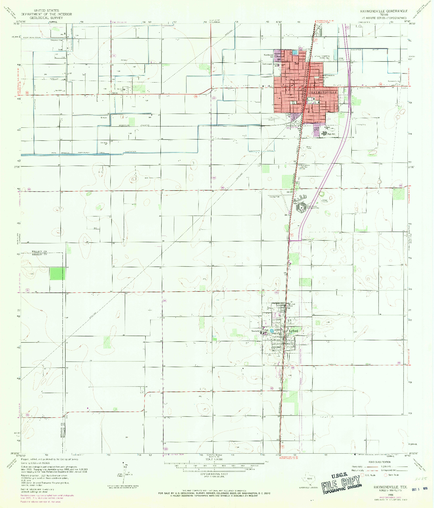 USGS 1:24000-SCALE QUADRANGLE FOR RAYMONDVILLE, TX 1956