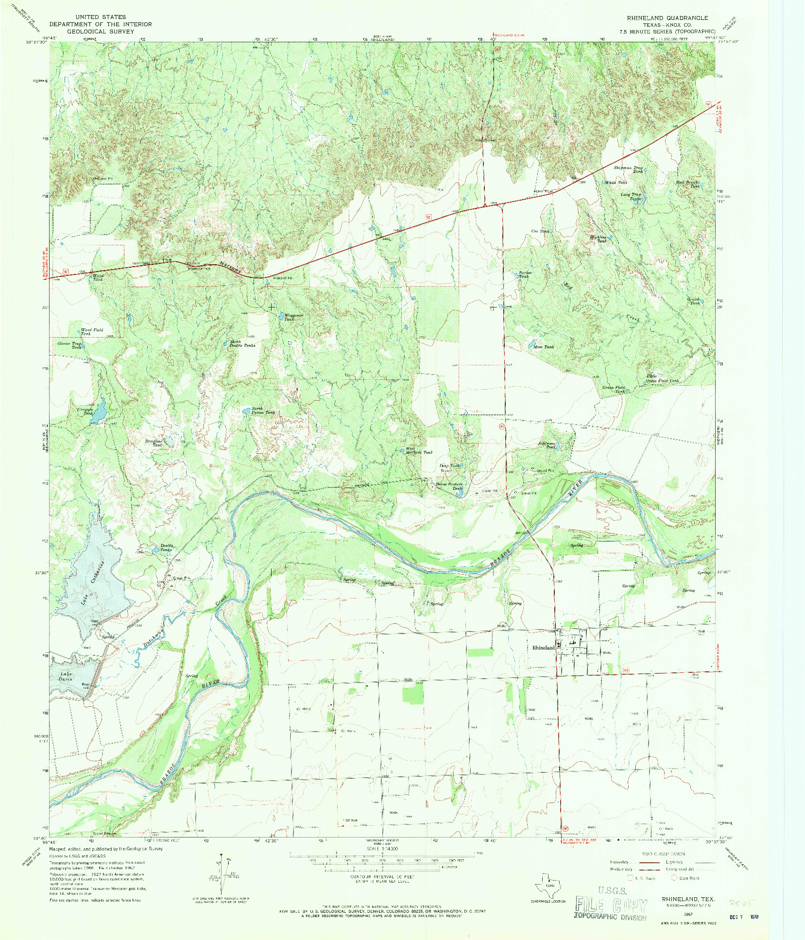 USGS 1:24000-SCALE QUADRANGLE FOR RHINELAND, TX 1967