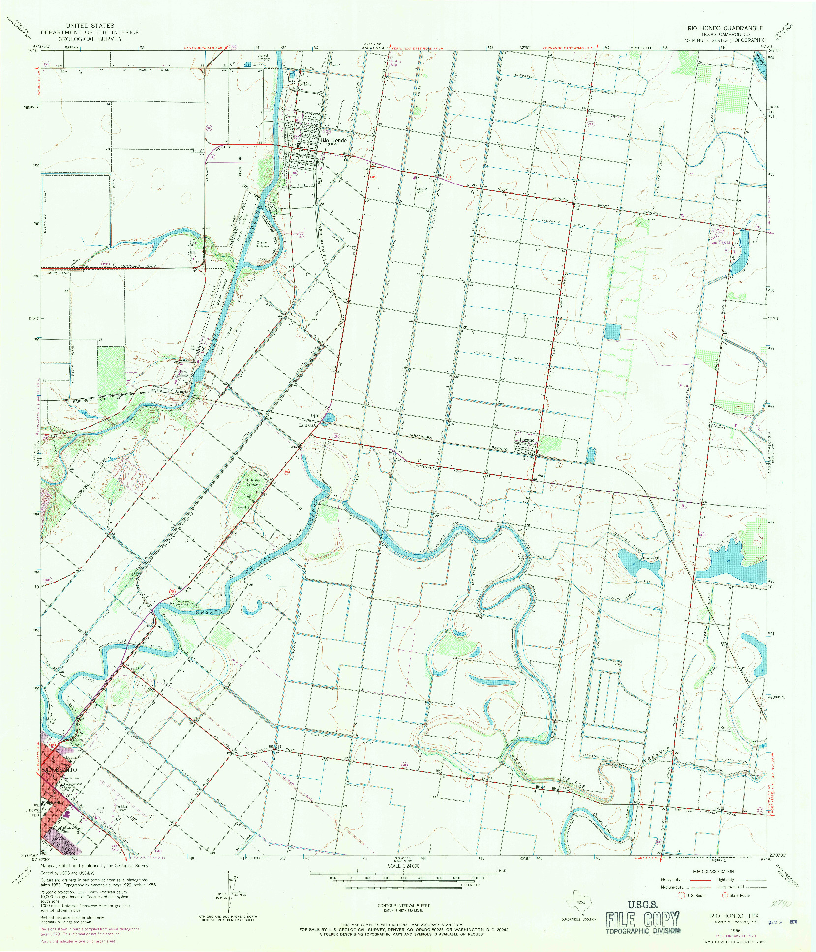 USGS 1:24000-SCALE QUADRANGLE FOR RIO HONDO, TX 1956