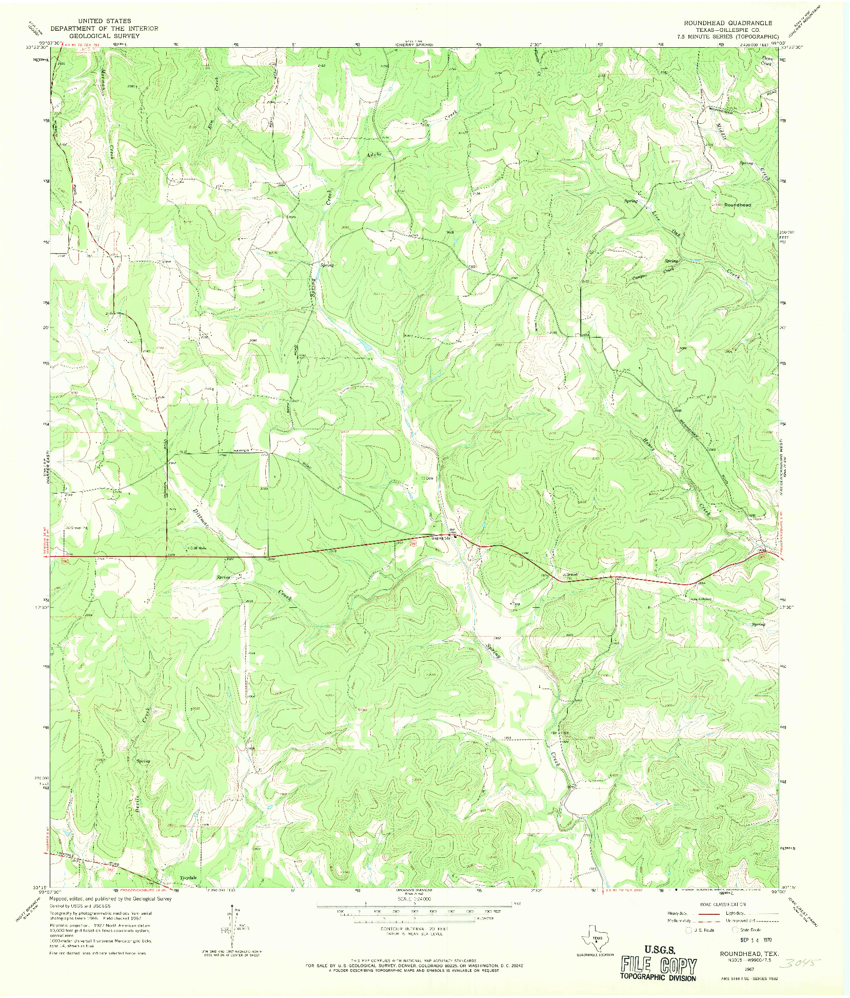 USGS 1:24000-SCALE QUADRANGLE FOR ROUNDHEAD, TX 1967