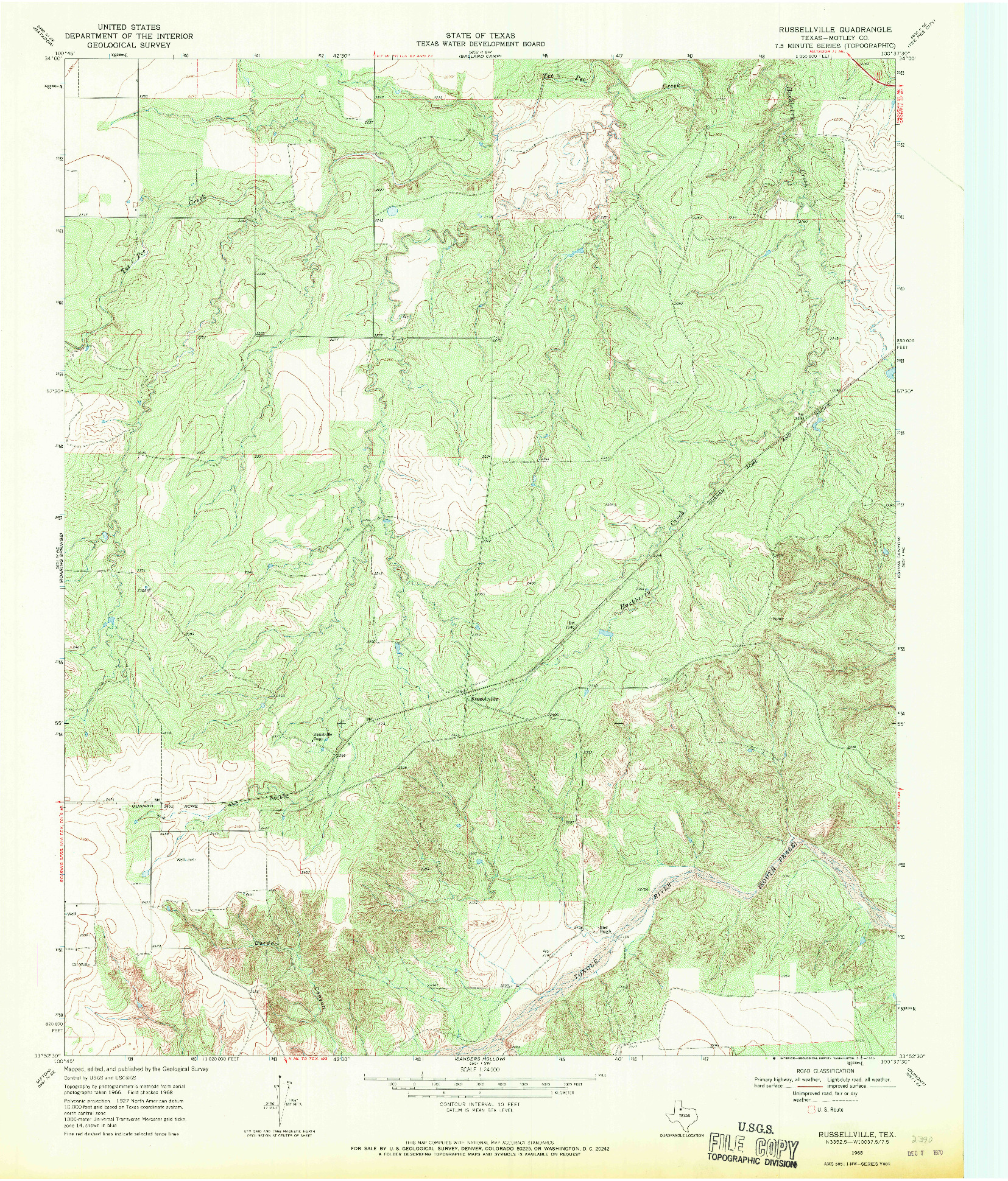 USGS 1:24000-SCALE QUADRANGLE FOR RUSSELLVILLE, TX 1968