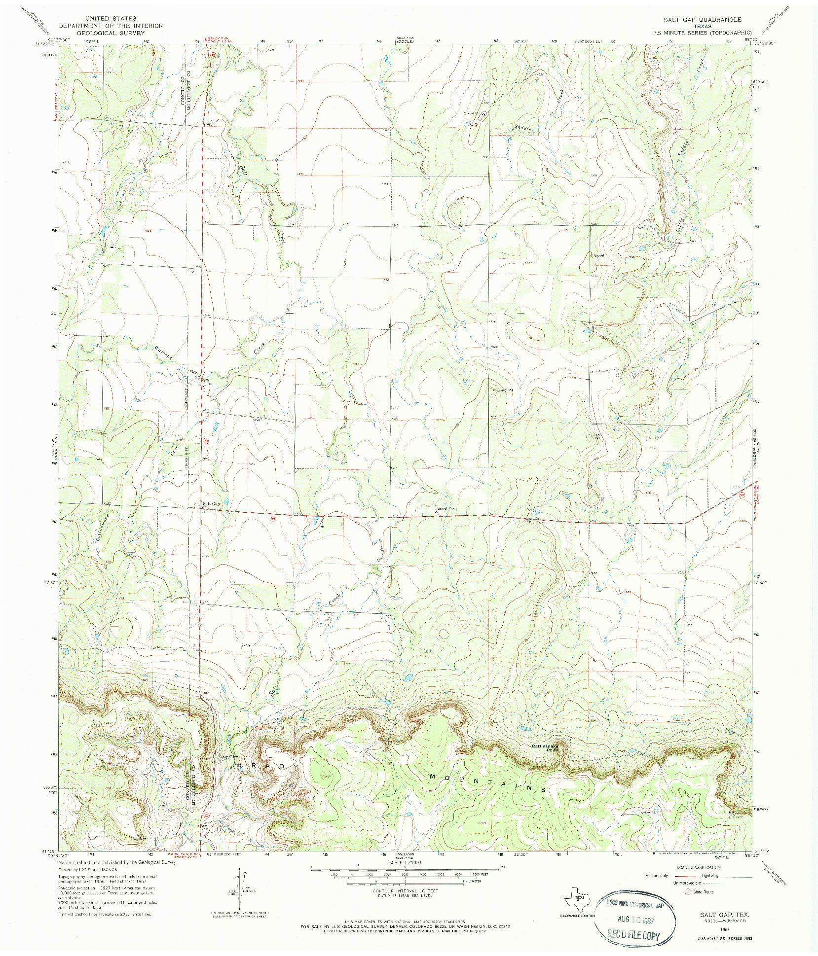 USGS 1:24000-SCALE QUADRANGLE FOR SALT GAP, TX 1967
