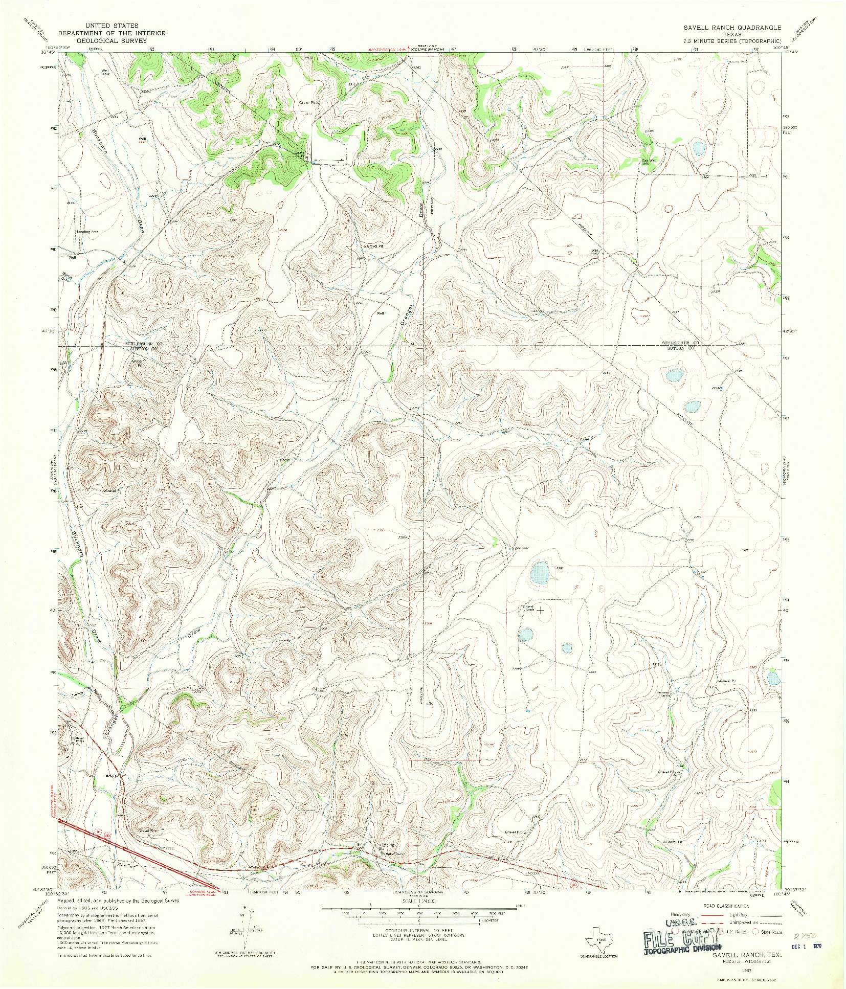 USGS 1:24000-SCALE QUADRANGLE FOR SAVELL RANCH, TX 1967