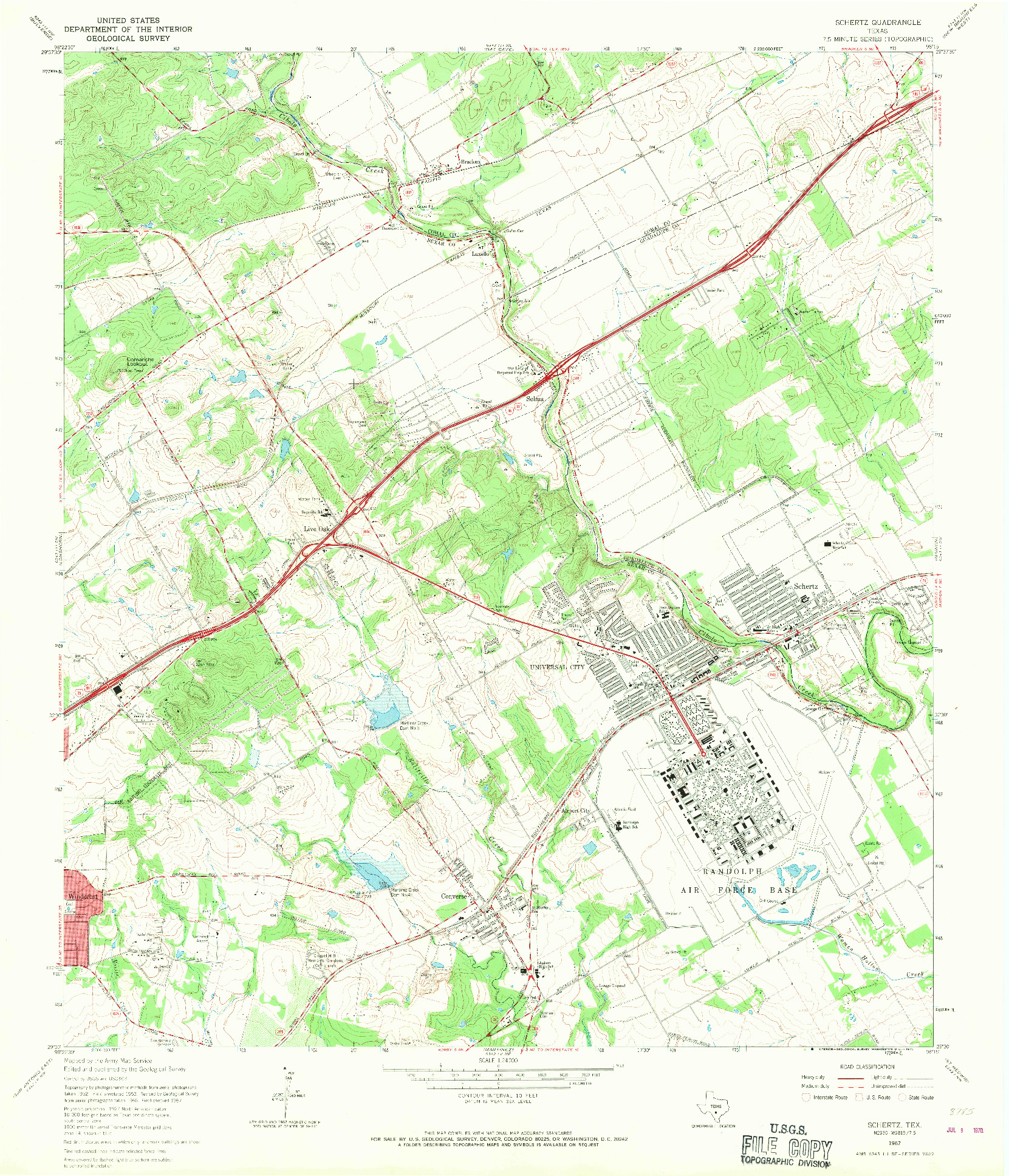 USGS 1:24000-SCALE QUADRANGLE FOR SCHERTZ, TX 1967
