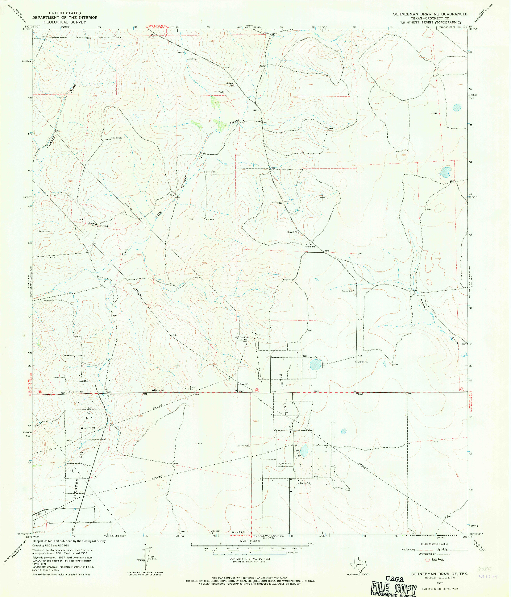 USGS 1:24000-SCALE QUADRANGLE FOR SCHNEEMAN DRAW NE, TX 1967
