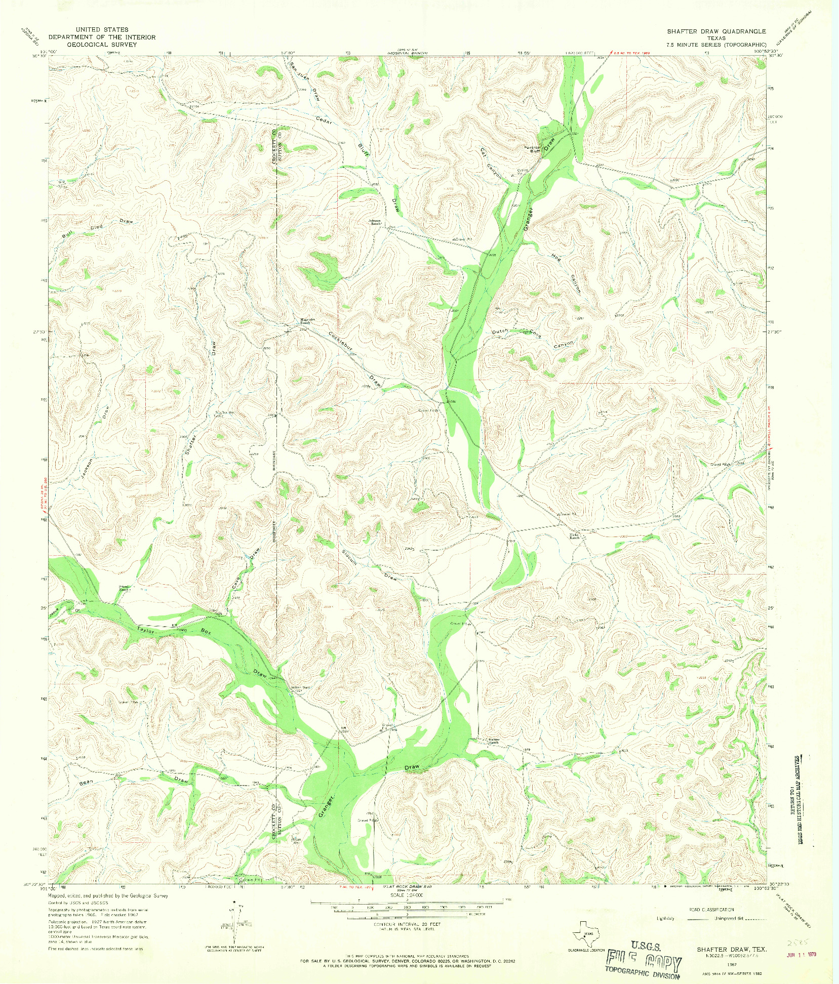 USGS 1:24000-SCALE QUADRANGLE FOR SHAFTER DRAW, TX 1967