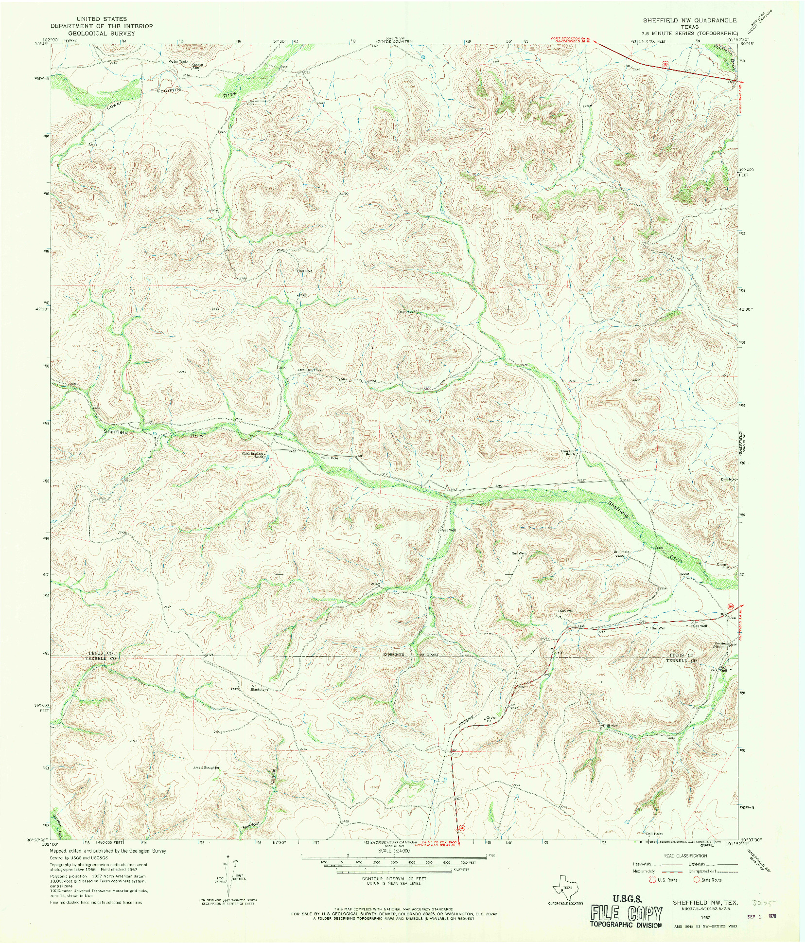 USGS 1:24000-SCALE QUADRANGLE FOR SHEFFIELD NW, TX 1967