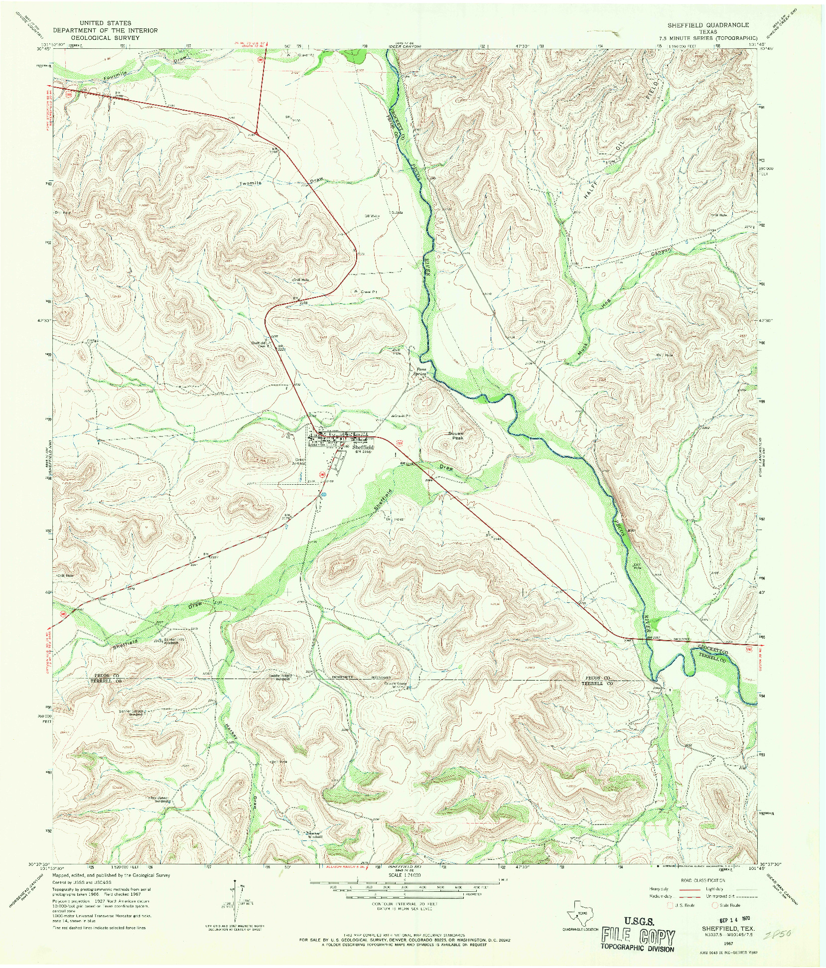 USGS 1:24000-SCALE QUADRANGLE FOR SHEFFIELD, TX 1967