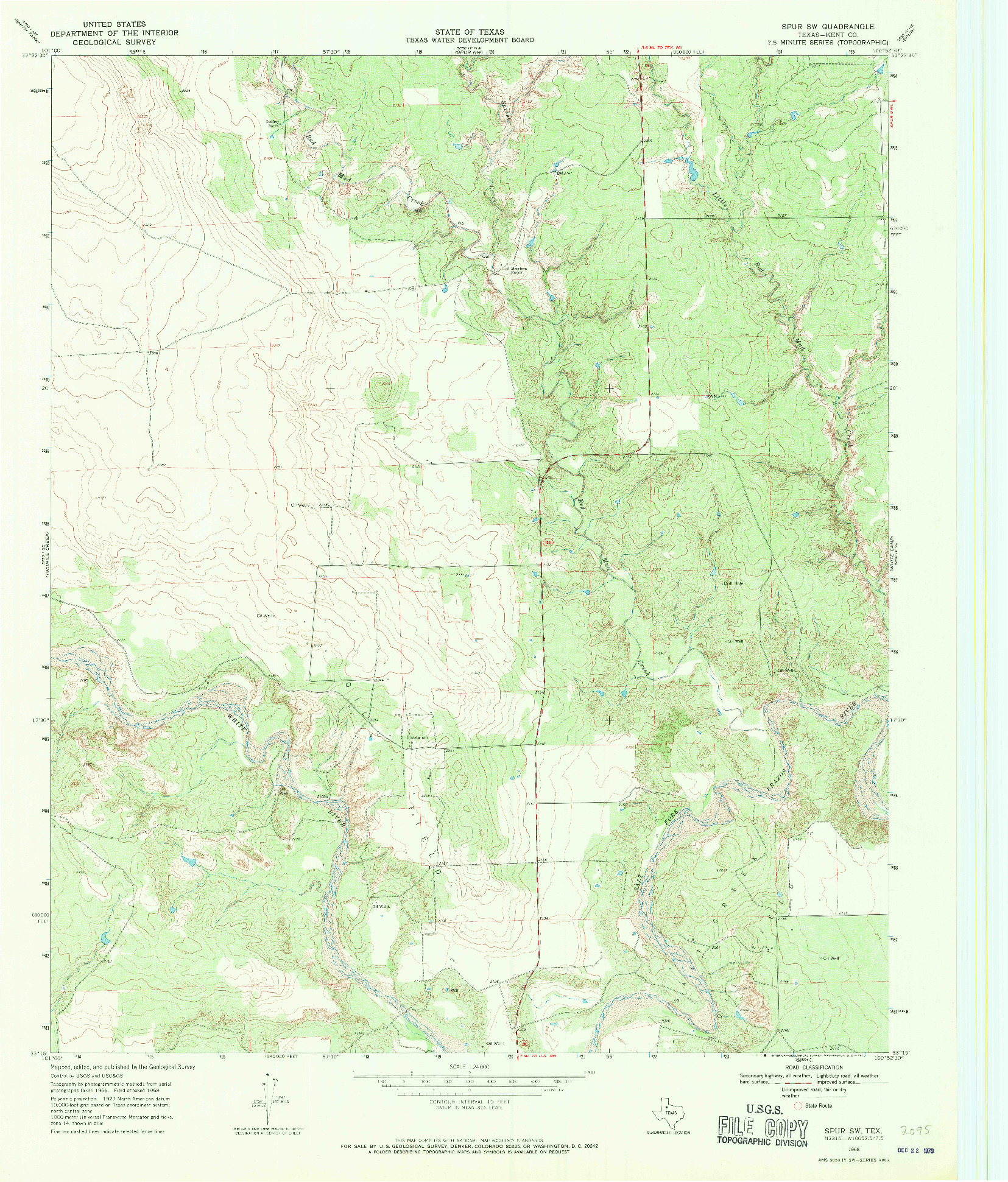 USGS 1:24000-SCALE QUADRANGLE FOR SPUR SW, TX 1968