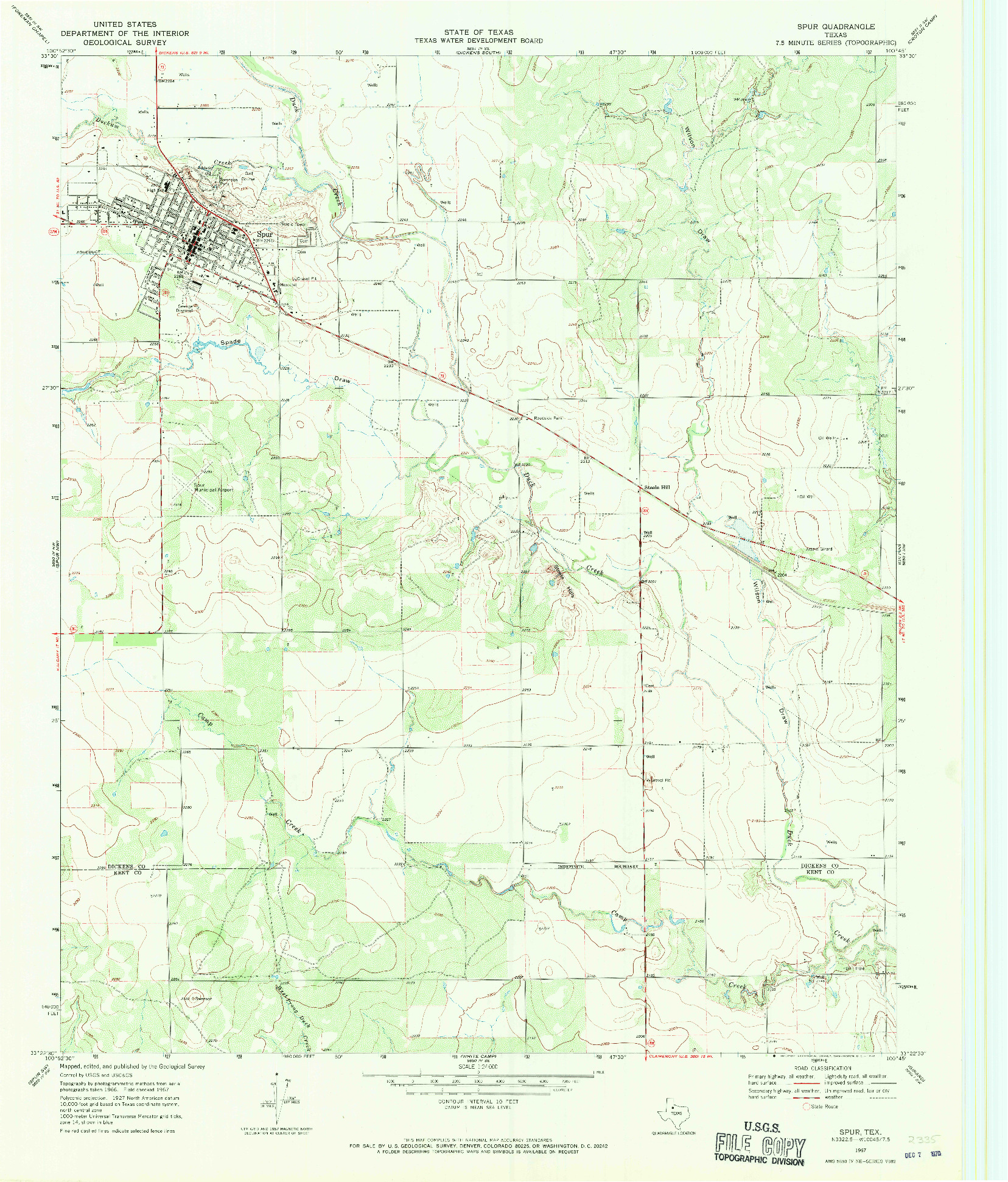 USGS 1:24000-SCALE QUADRANGLE FOR SPUR, TX 1967