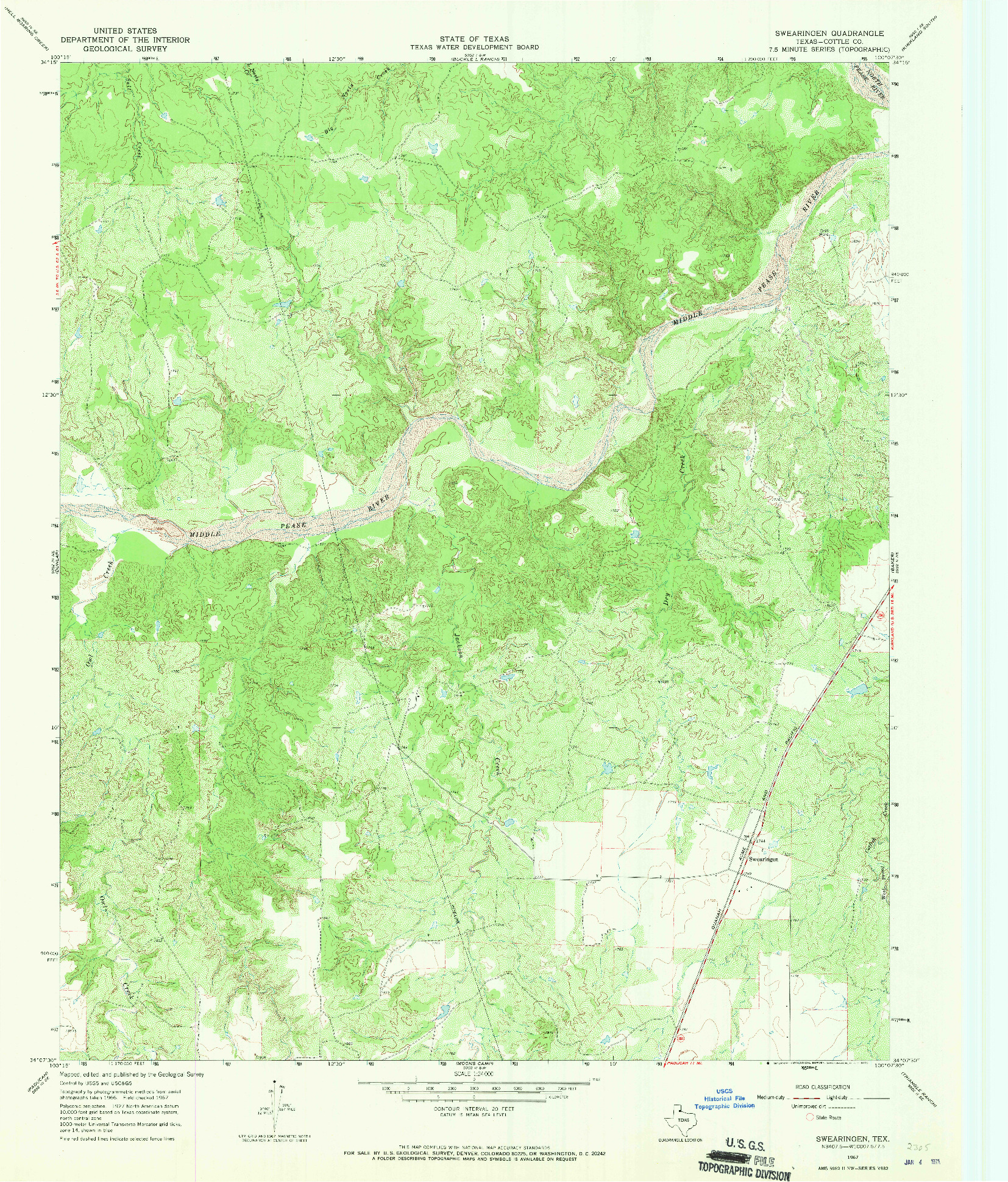 USGS 1:24000-SCALE QUADRANGLE FOR SWEARINGEN, TX 1967