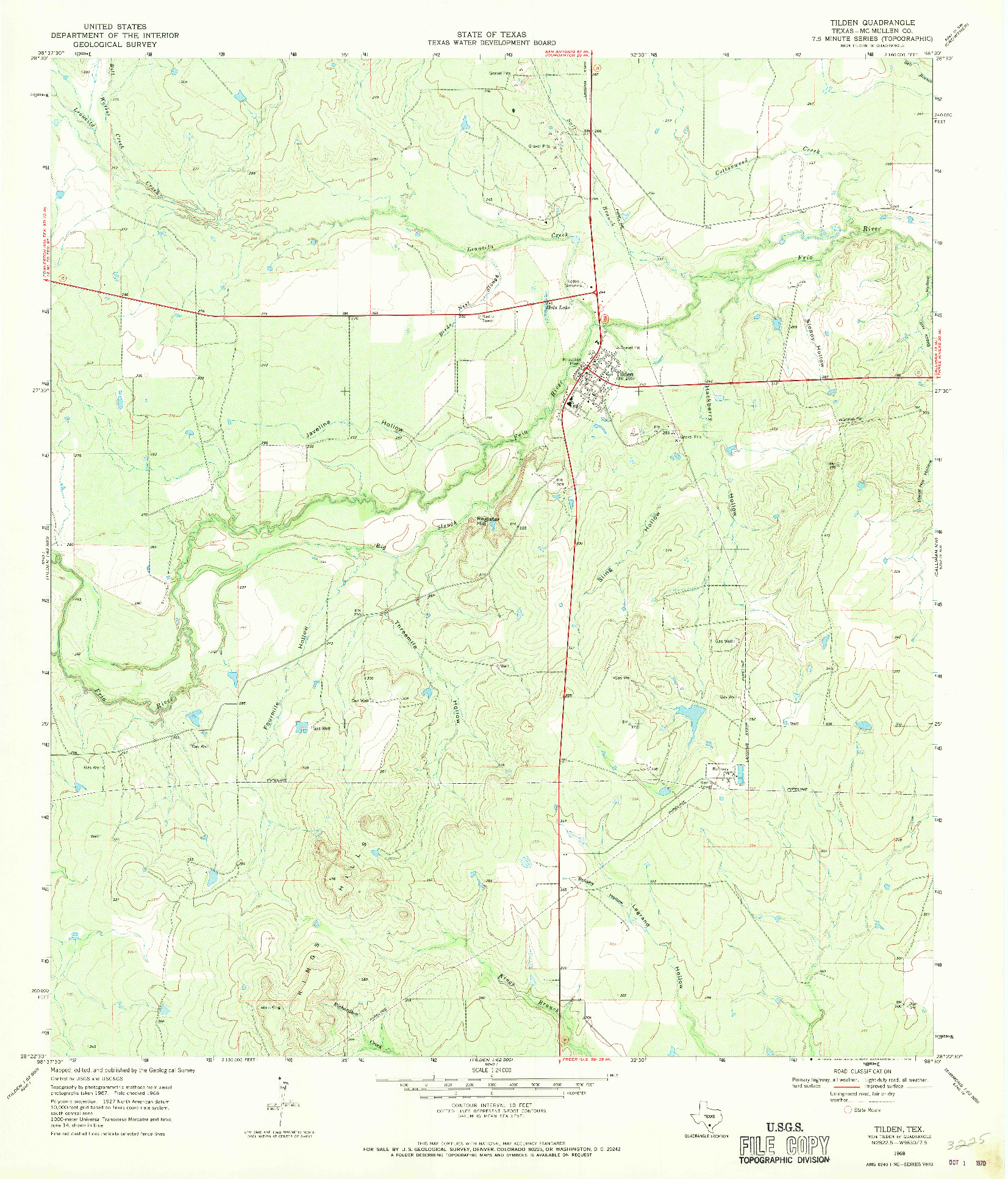 USGS 1:24000-SCALE QUADRANGLE FOR TILDEN, TX 1968