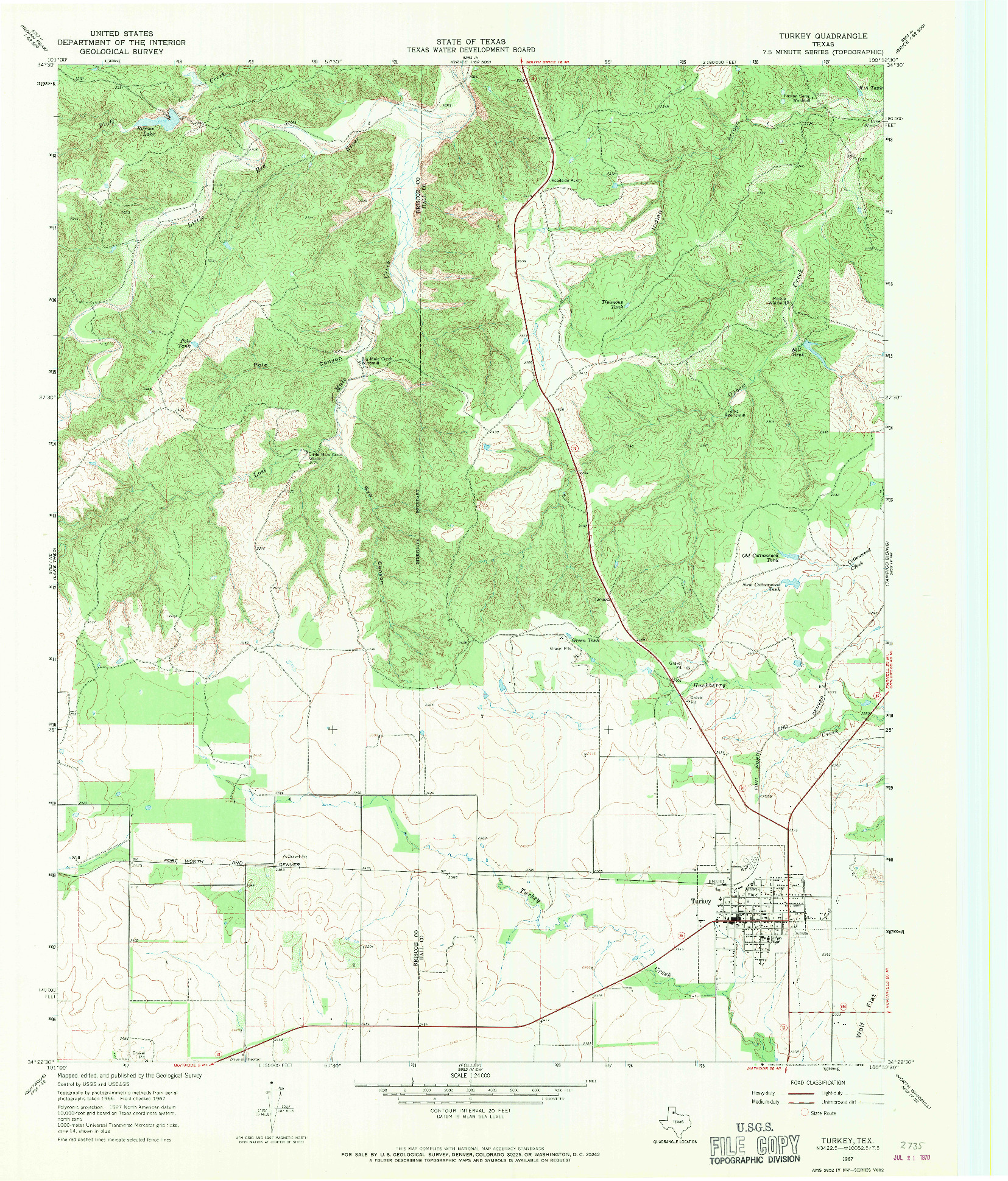 USGS 1:24000-SCALE QUADRANGLE FOR TURKEY, TX 1967