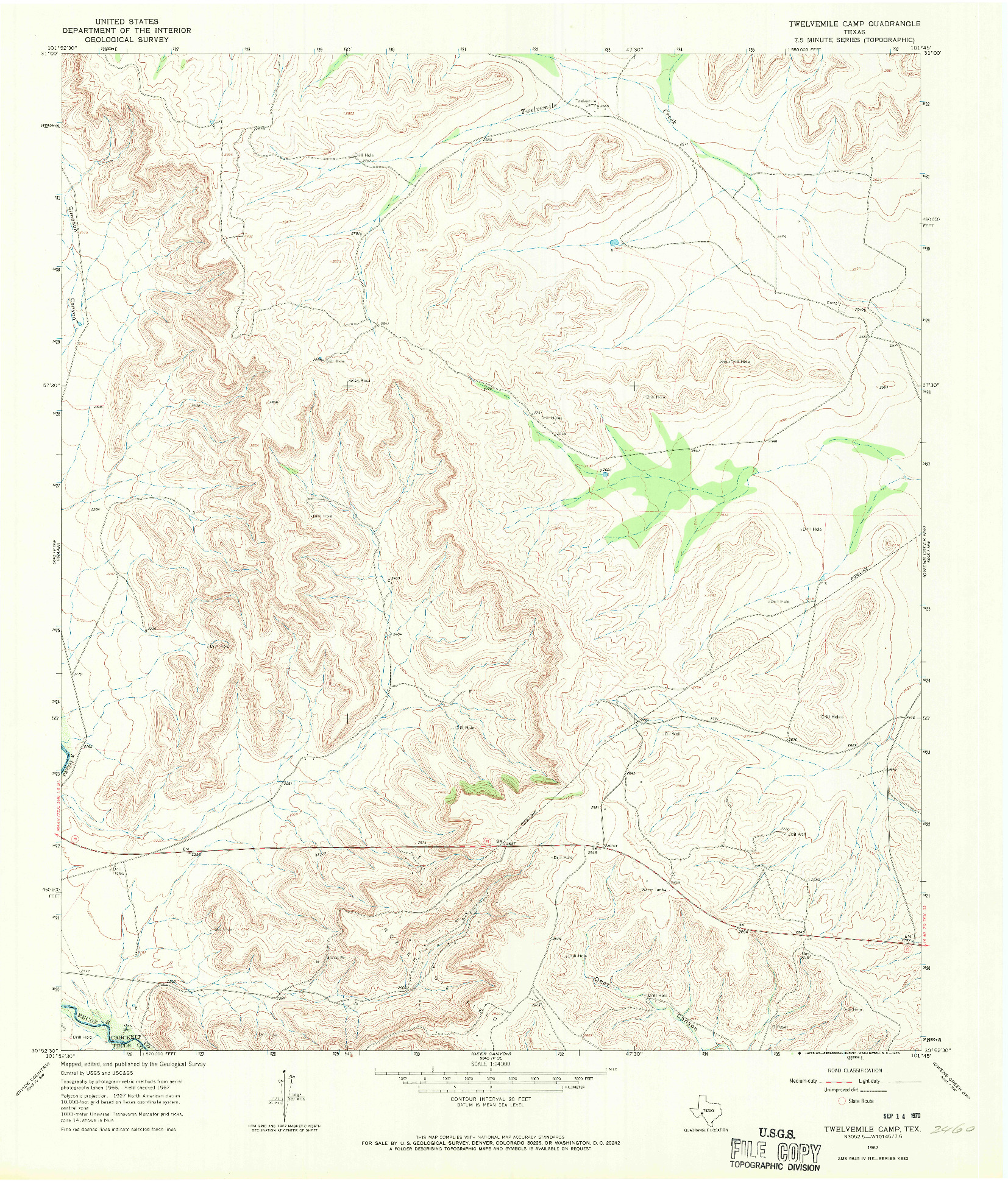 USGS 1:24000-SCALE QUADRANGLE FOR TWELVEMILE CAMP, TX 1967