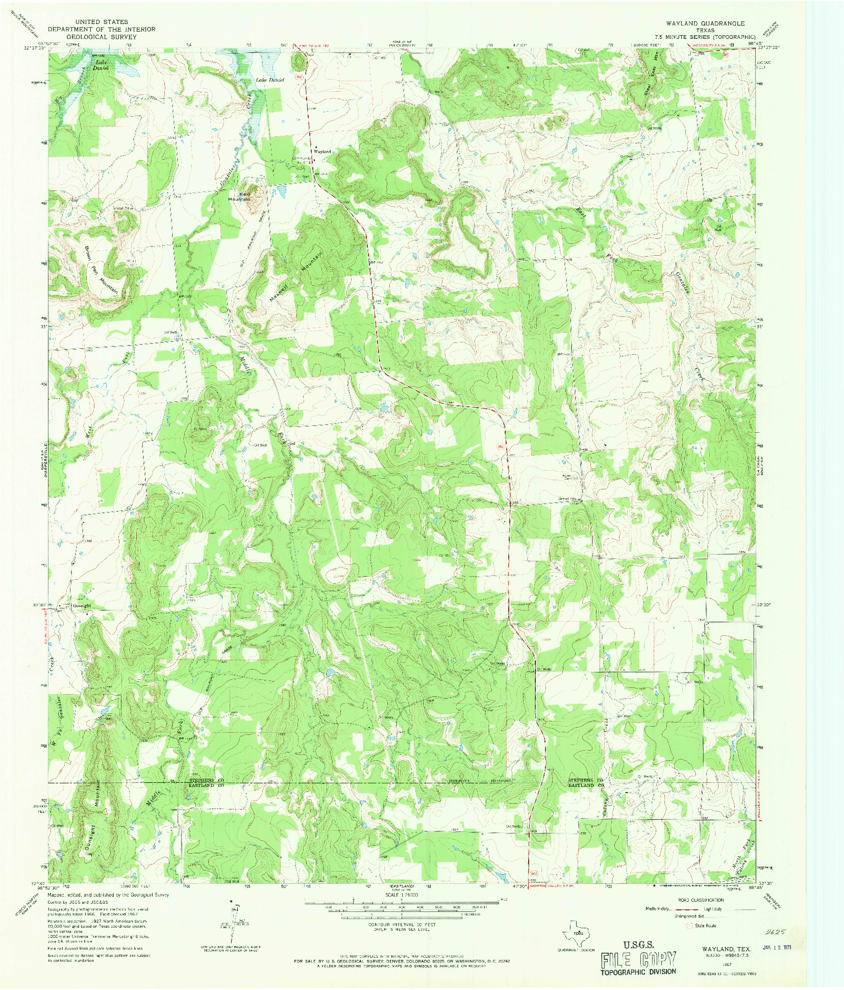 USGS 1:24000-SCALE QUADRANGLE FOR WAYLAND, TX 1967