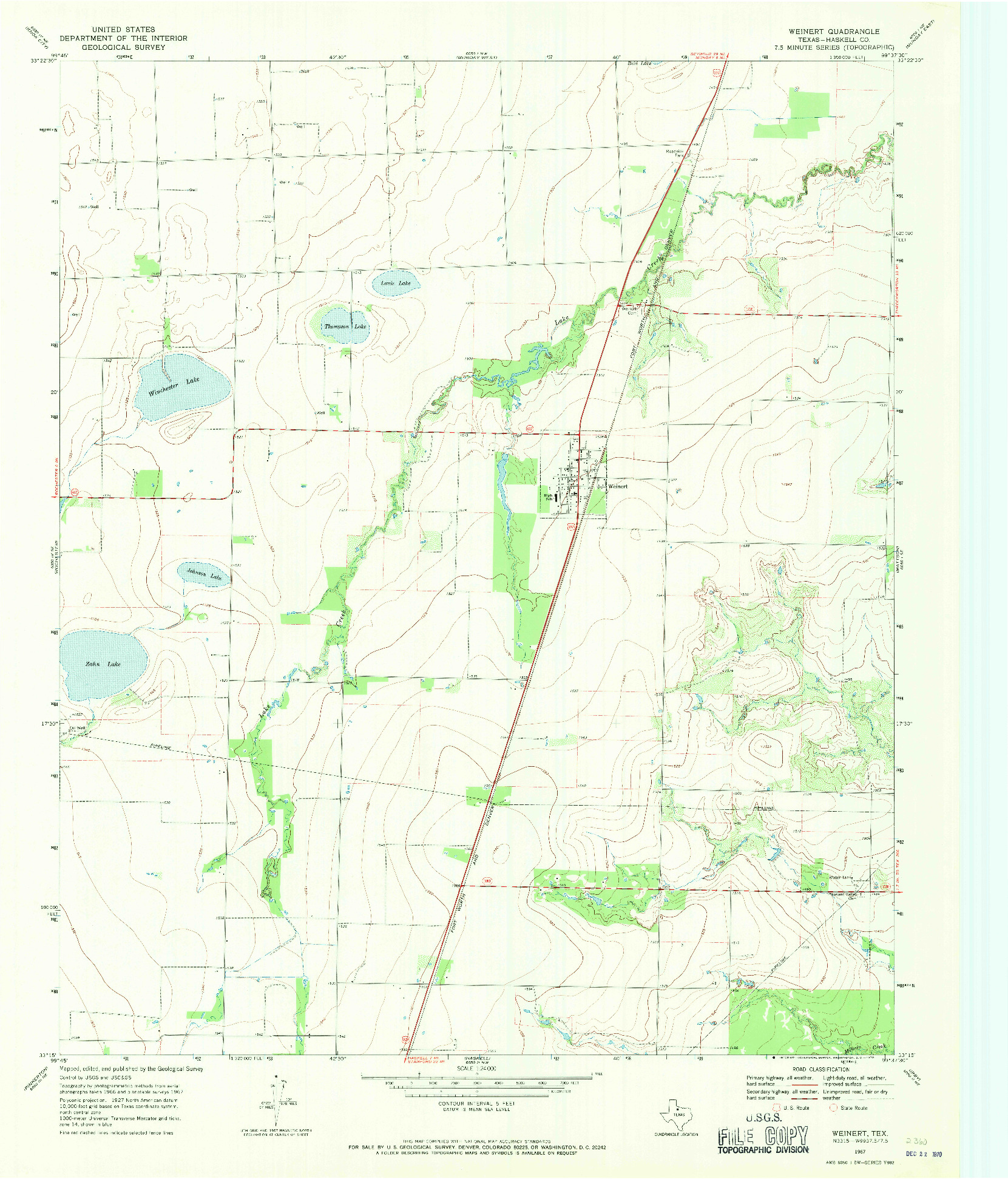 USGS 1:24000-SCALE QUADRANGLE FOR WEINERT, TX 1967