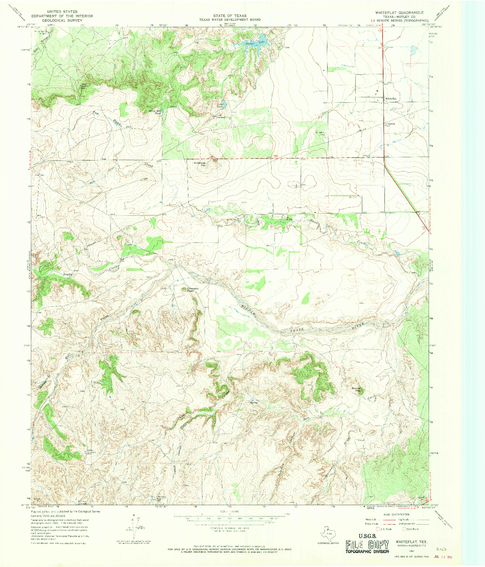 USGS 1:24000-SCALE QUADRANGLE FOR WHITEFLAT, TX 1967