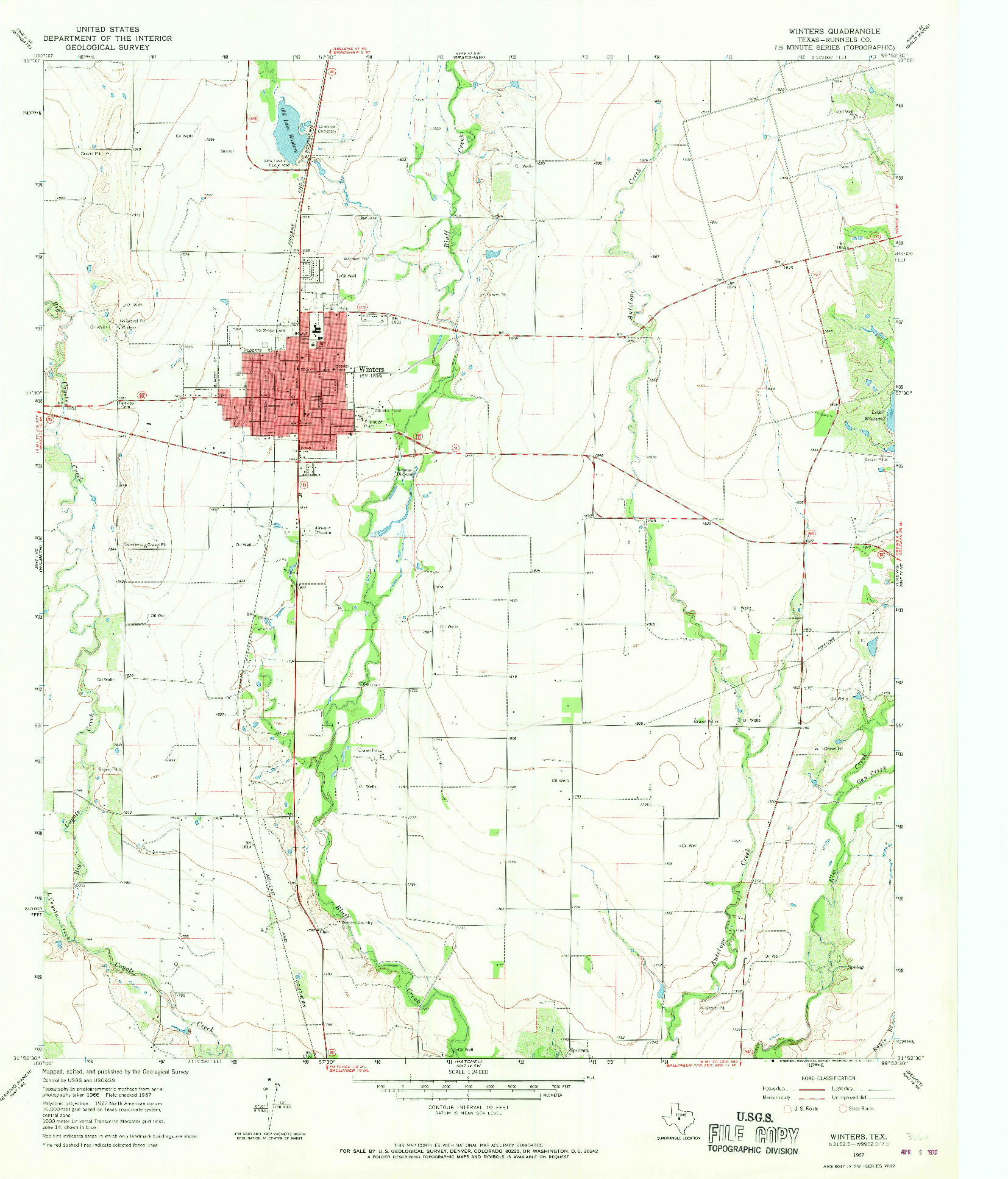 USGS 1:24000-SCALE QUADRANGLE FOR WINTERS, TX 1967