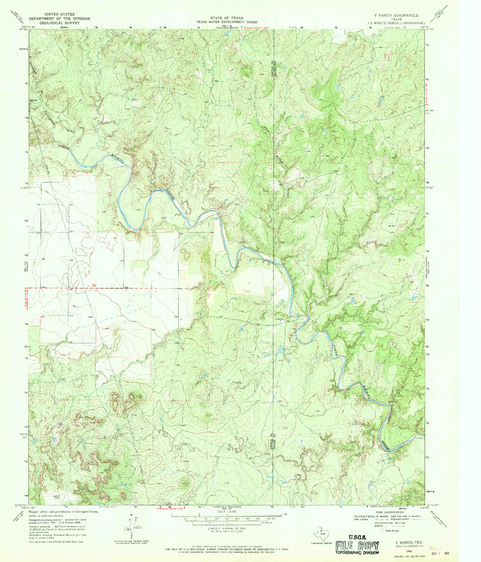 USGS 1:24000-SCALE QUADRANGLE FOR Y RANCH, TX 1968