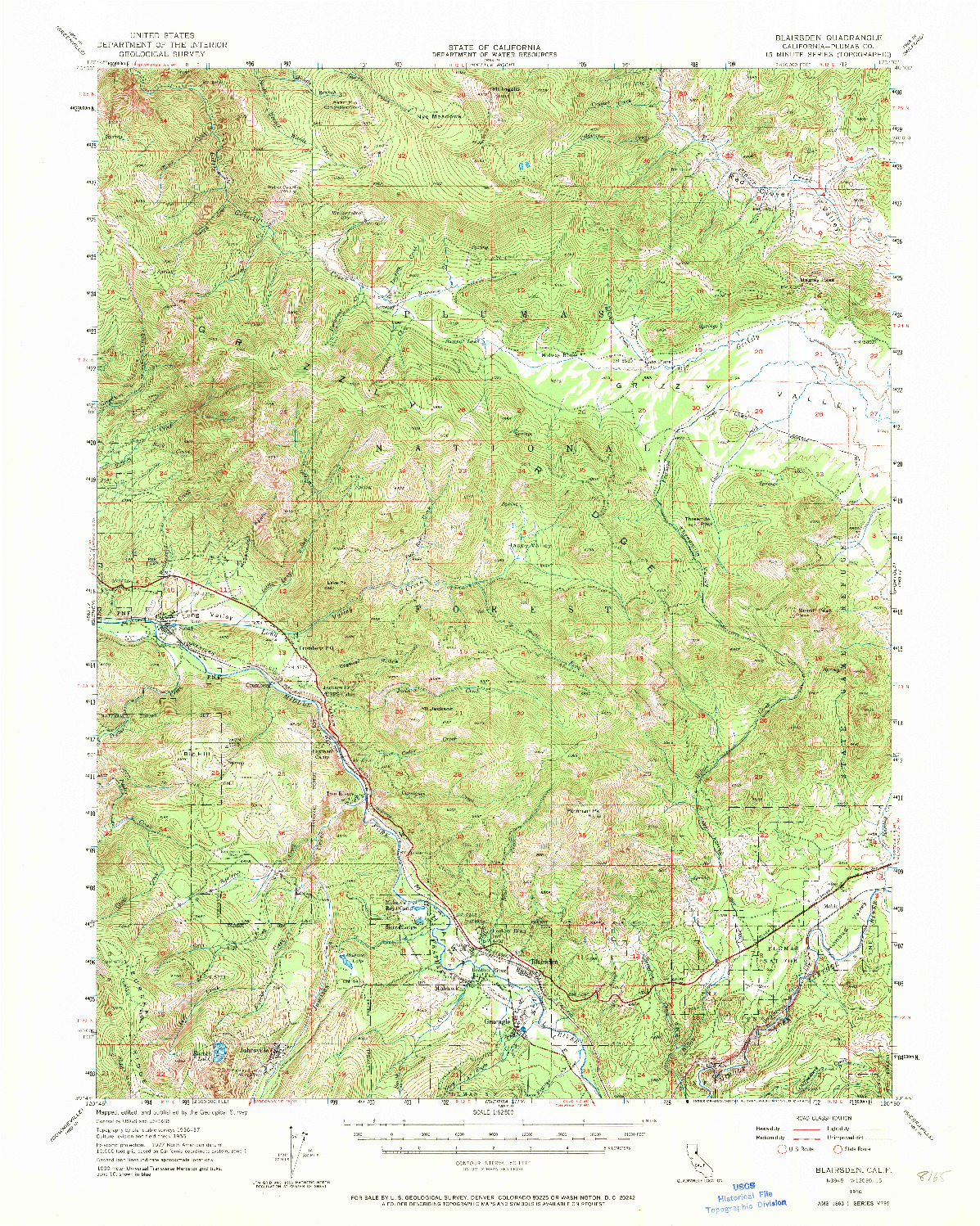 USGS 1:62500-SCALE QUADRANGLE FOR BLAIRSDEN, CA 1956