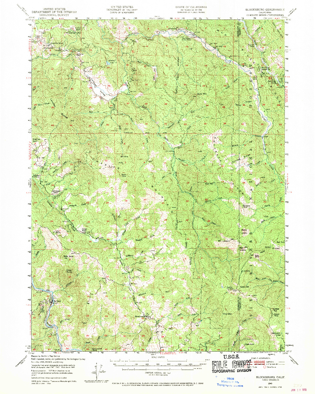 USGS 1:62500-SCALE QUADRANGLE FOR BLOCKSBURG, CA 1949