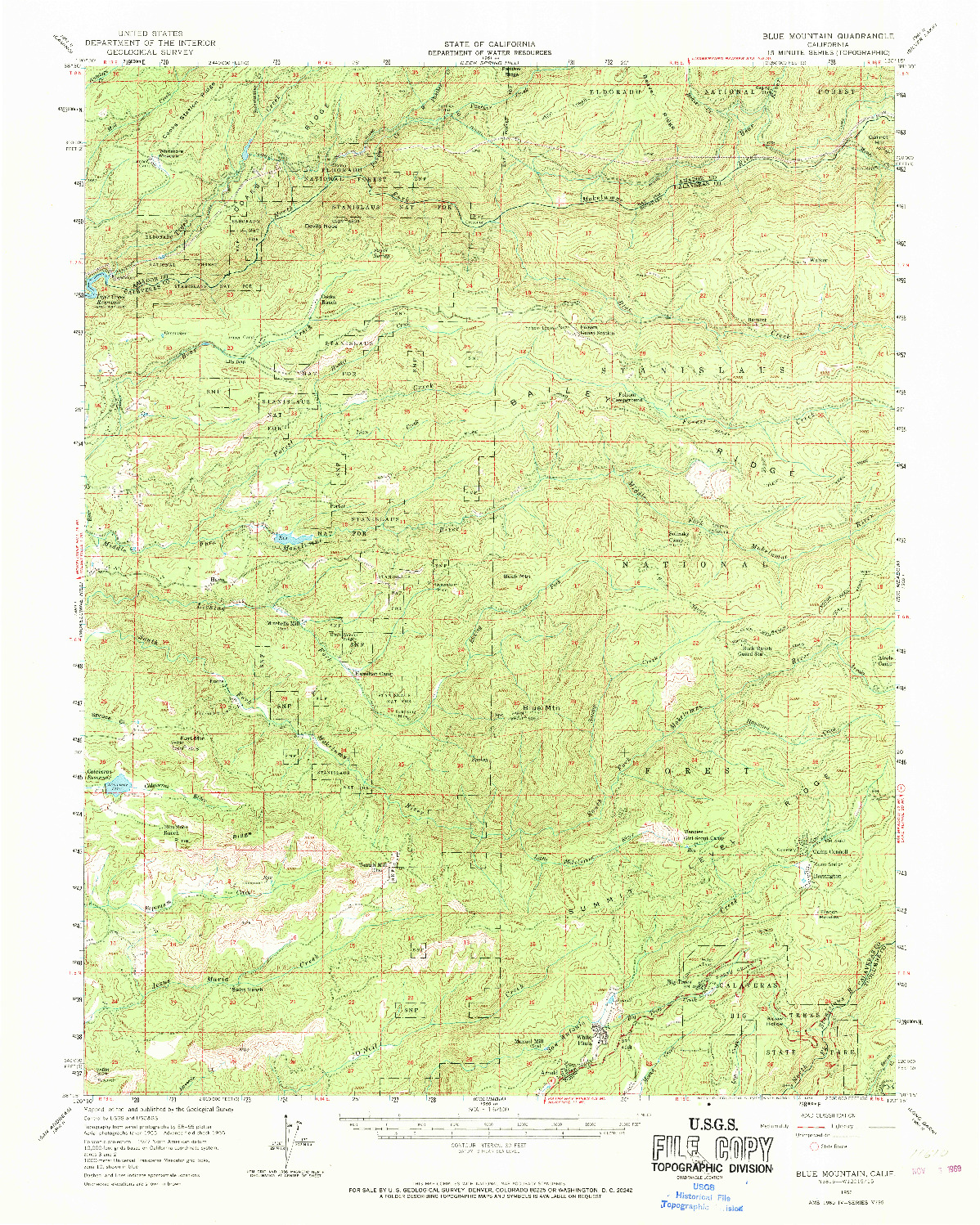 USGS 1:62500-SCALE QUADRANGLE FOR BLUE MOUNTAIN, CA 1956