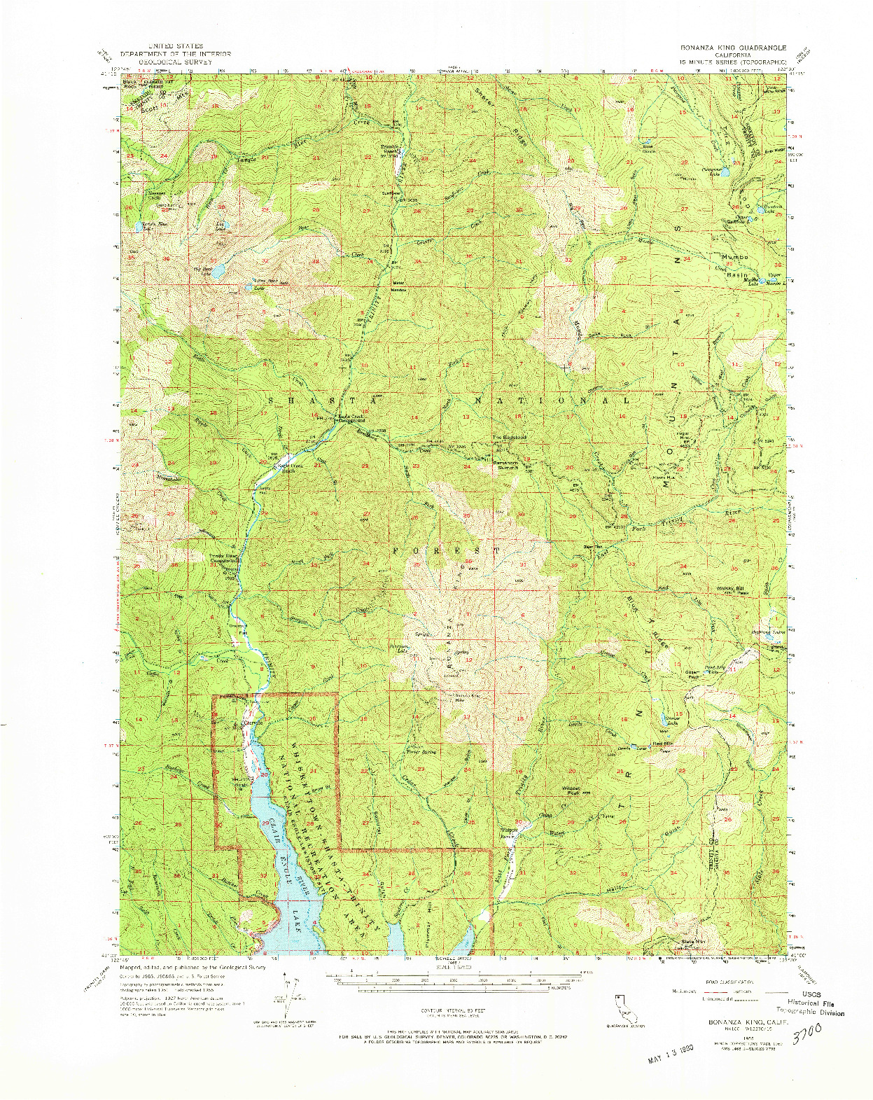 USGS 1:62500-SCALE QUADRANGLE FOR BONANZA KING, CA 1955