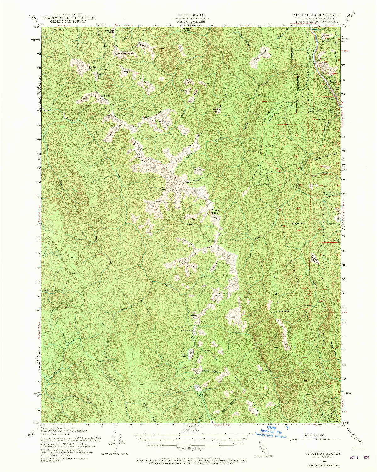 USGS 1:62500-SCALE QUADRANGLE FOR COYOTE PEAK, CA 1952