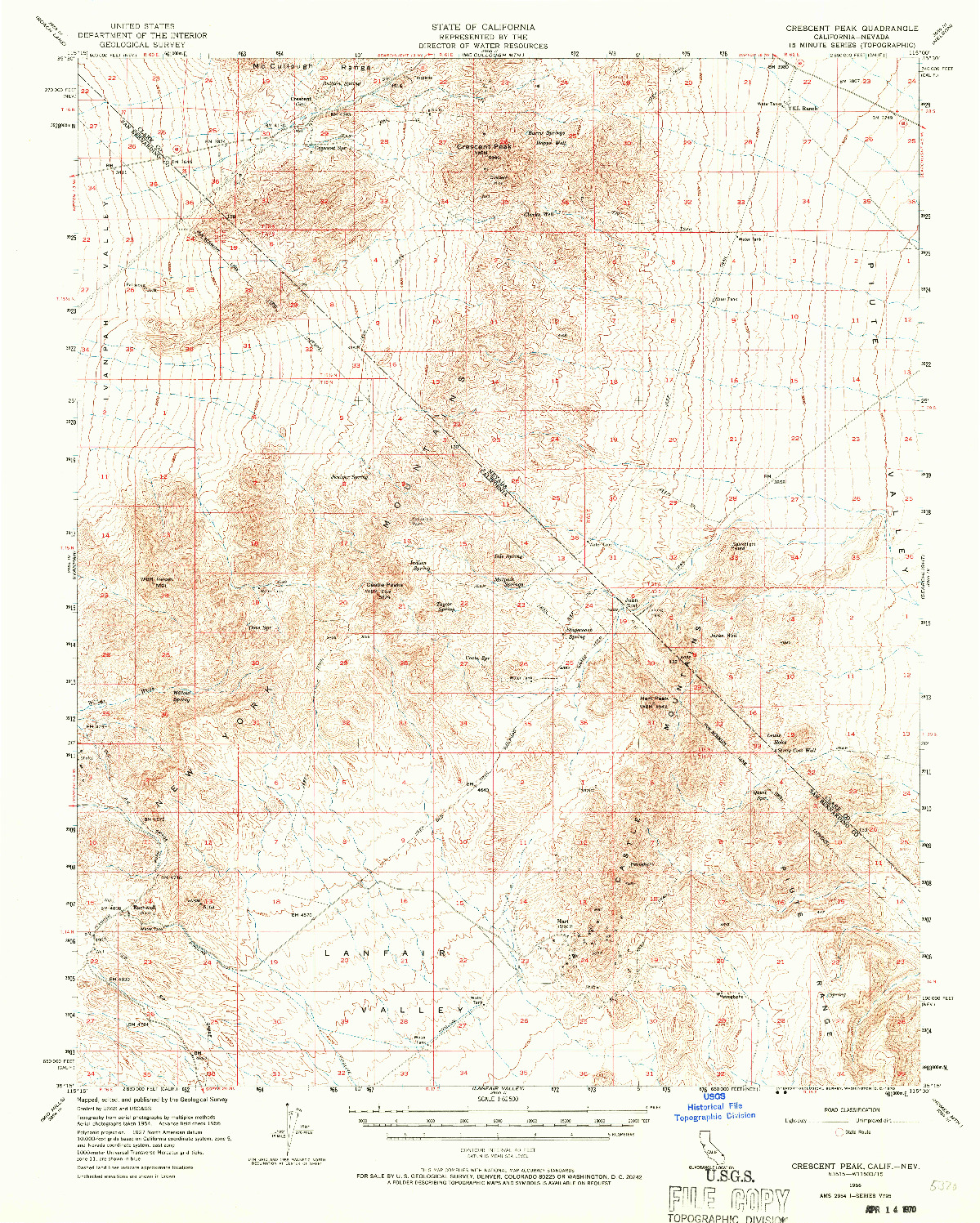 USGS 1:62500-SCALE QUADRANGLE FOR CRESCENT PEAK, CA 1956