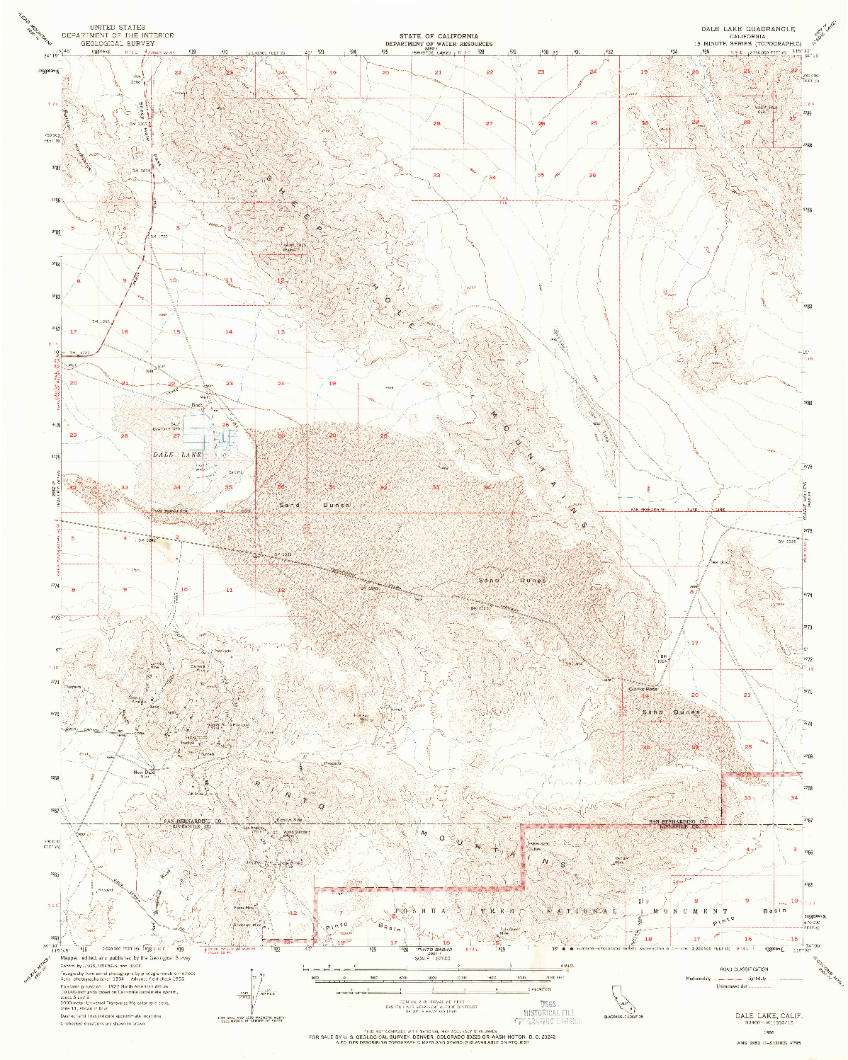 USGS 1:62500-SCALE QUADRANGLE FOR DALE LAKE, CA 1956