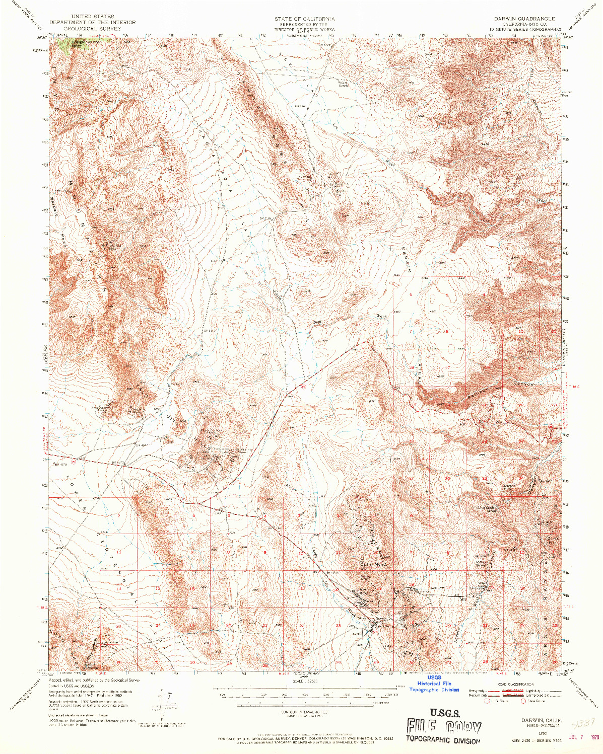 USGS 1:62500-SCALE QUADRANGLE FOR DARWIN, CA 1950