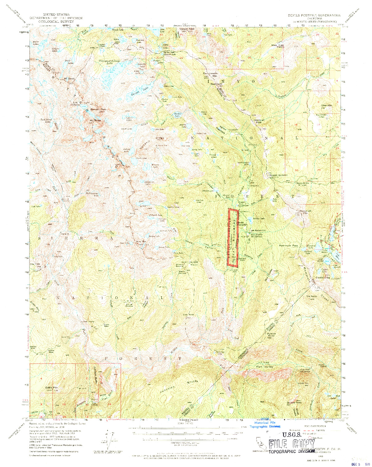 USGS 1:62500-SCALE QUADRANGLE FOR DEVILS POSTPILE, CA 1953