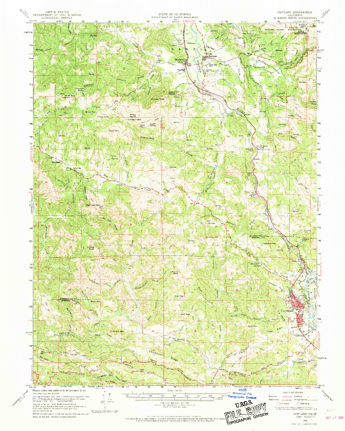 USGS 1:62500-SCALE QUADRANGLE FOR HOPLAND, CA 1960