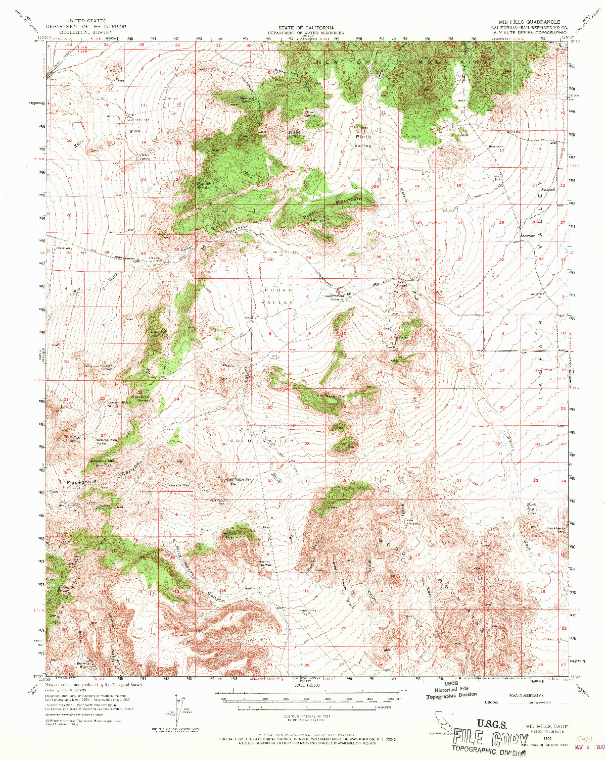 USGS 1:62500-SCALE QUADRANGLE FOR MID HILLS, CA 1955