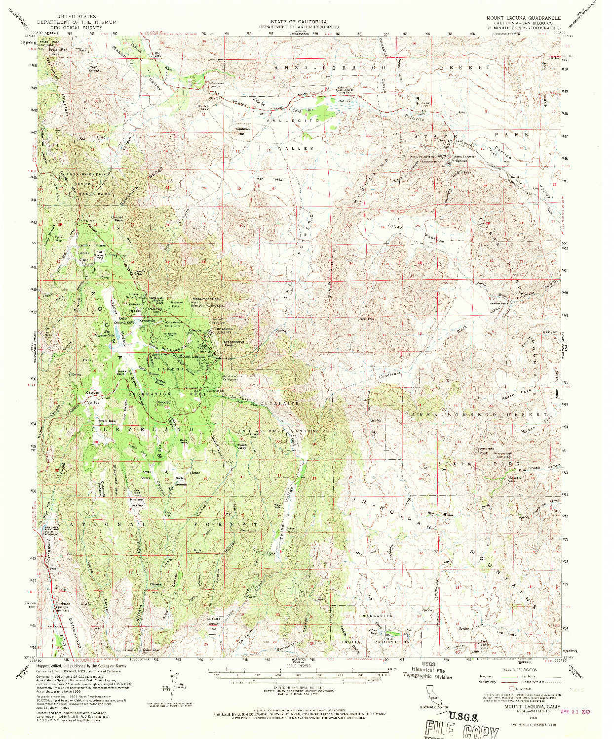 USGS 1:62500-SCALE QUADRANGLE FOR MOUNT LAGUNA, CA 1960