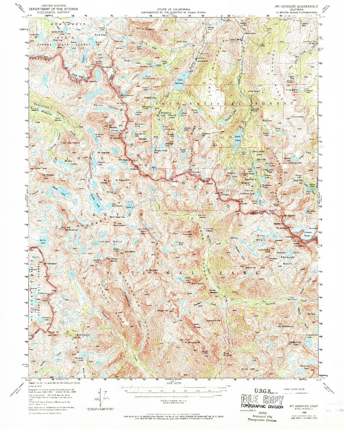 USGS 1:62500-SCALE QUADRANGLE FOR MT. GODDARD, CA 1957