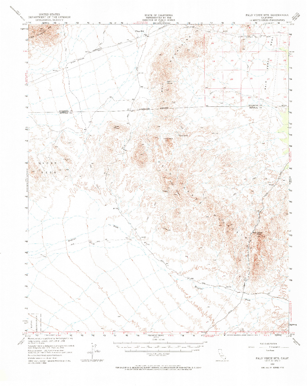 USGS 1:62500-SCALE QUADRANGLE FOR PALO VERDE MOUNTAINS, CA 1953