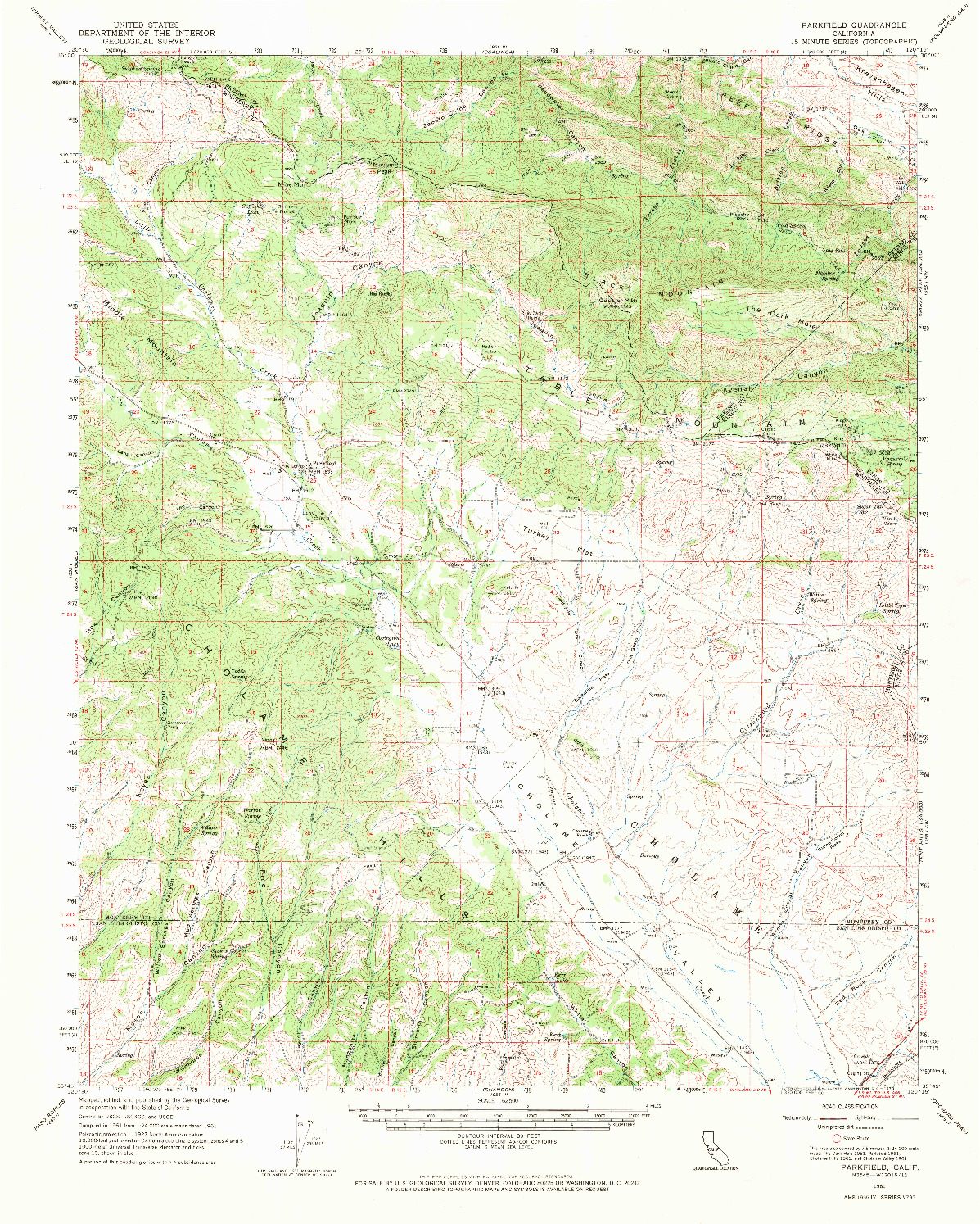 USGS 1:62500-SCALE QUADRANGLE FOR PARKFIELD, CA 1961