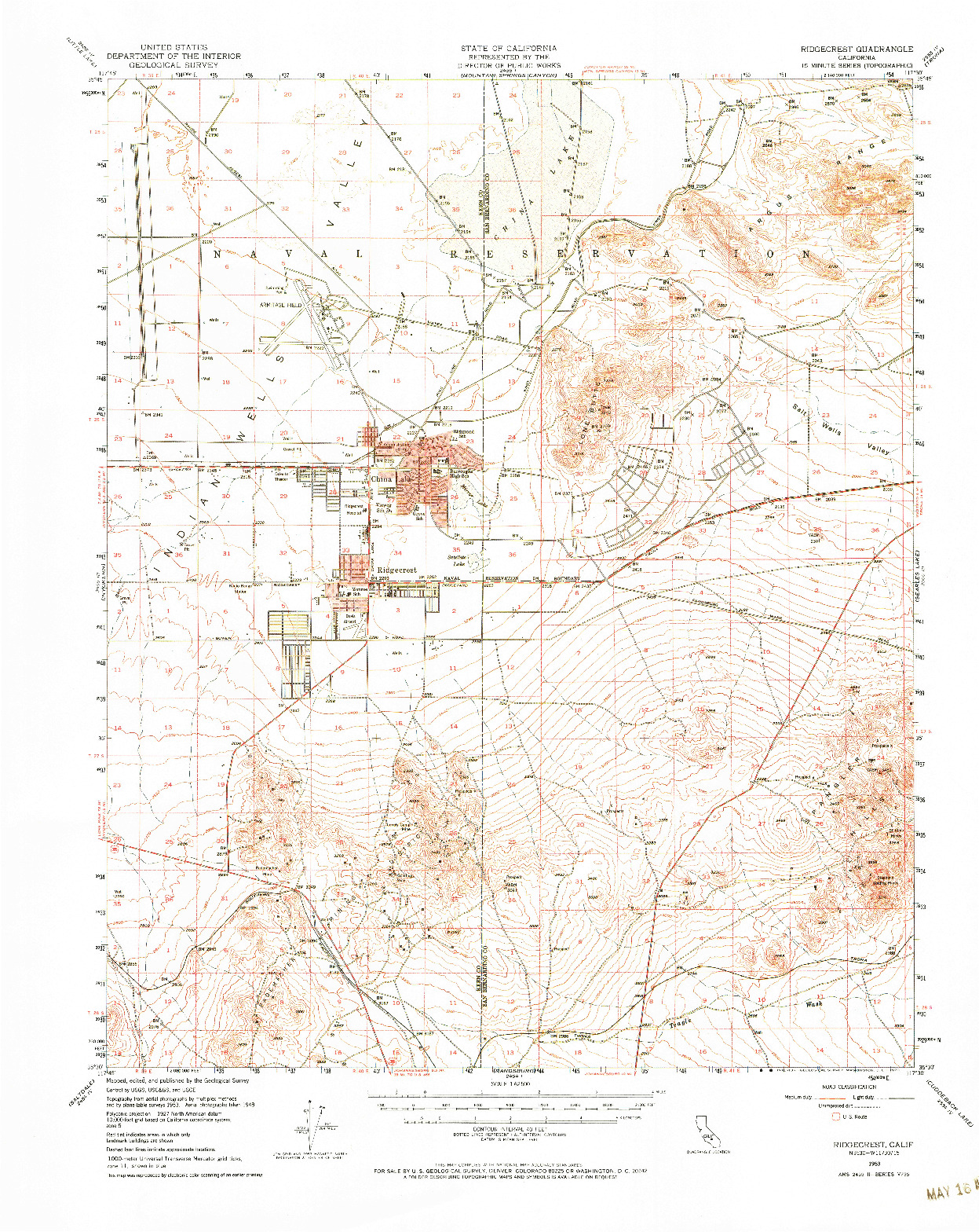 USGS 1:62500-SCALE QUADRANGLE FOR RIDGECREST, CA 1953