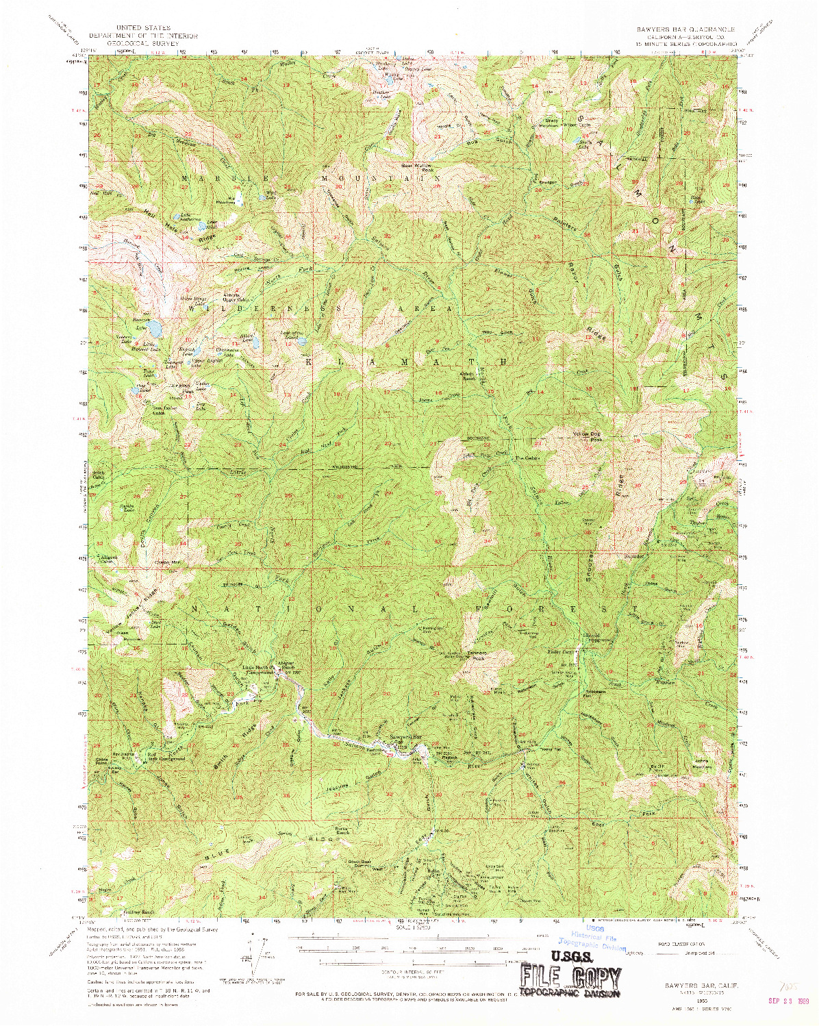 USGS 1:62500-SCALE QUADRANGLE FOR SAWYERS BAR, CA 1955