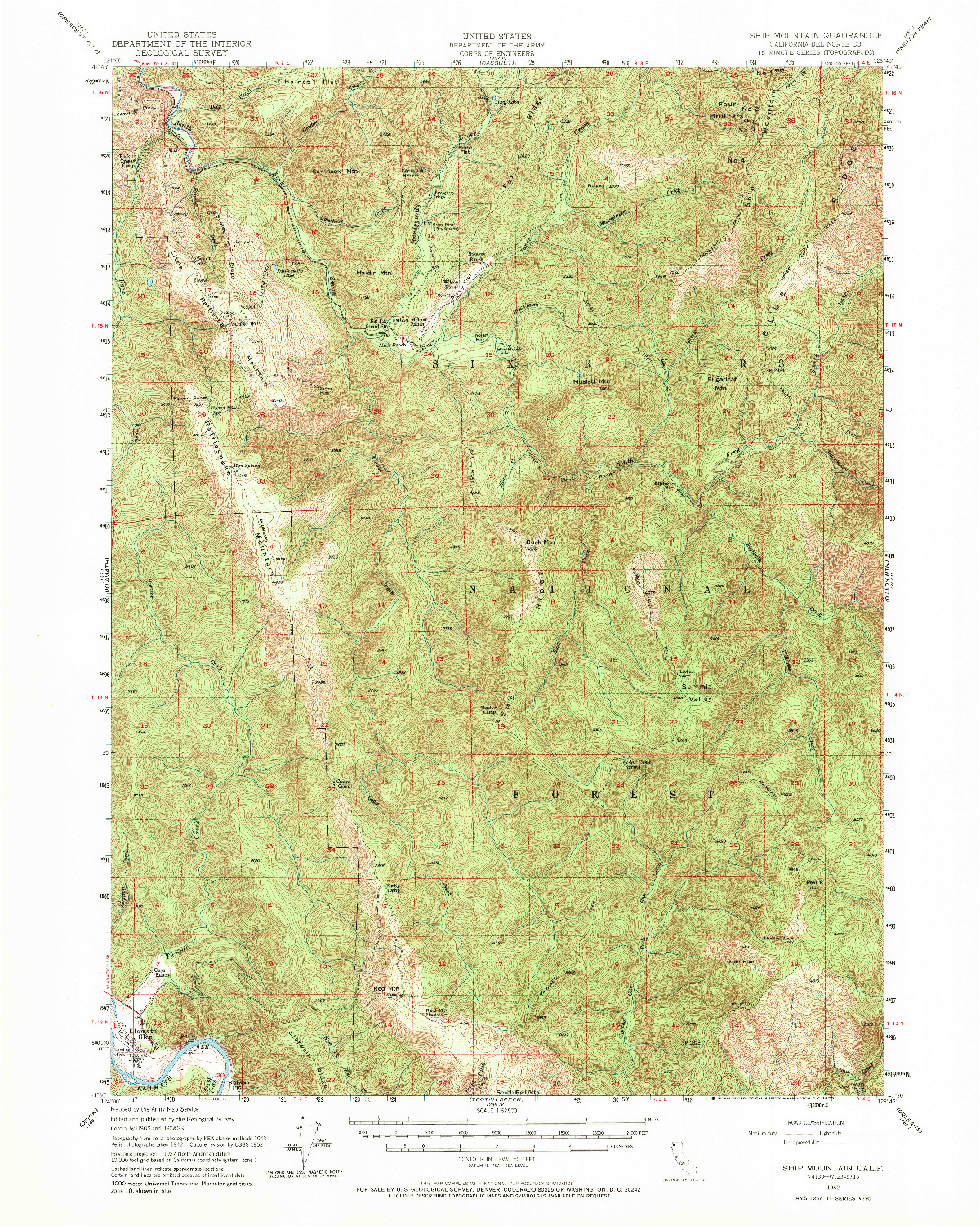 USGS 1:62500-SCALE QUADRANGLE FOR SHIP MOUNTAIN, CA 1952